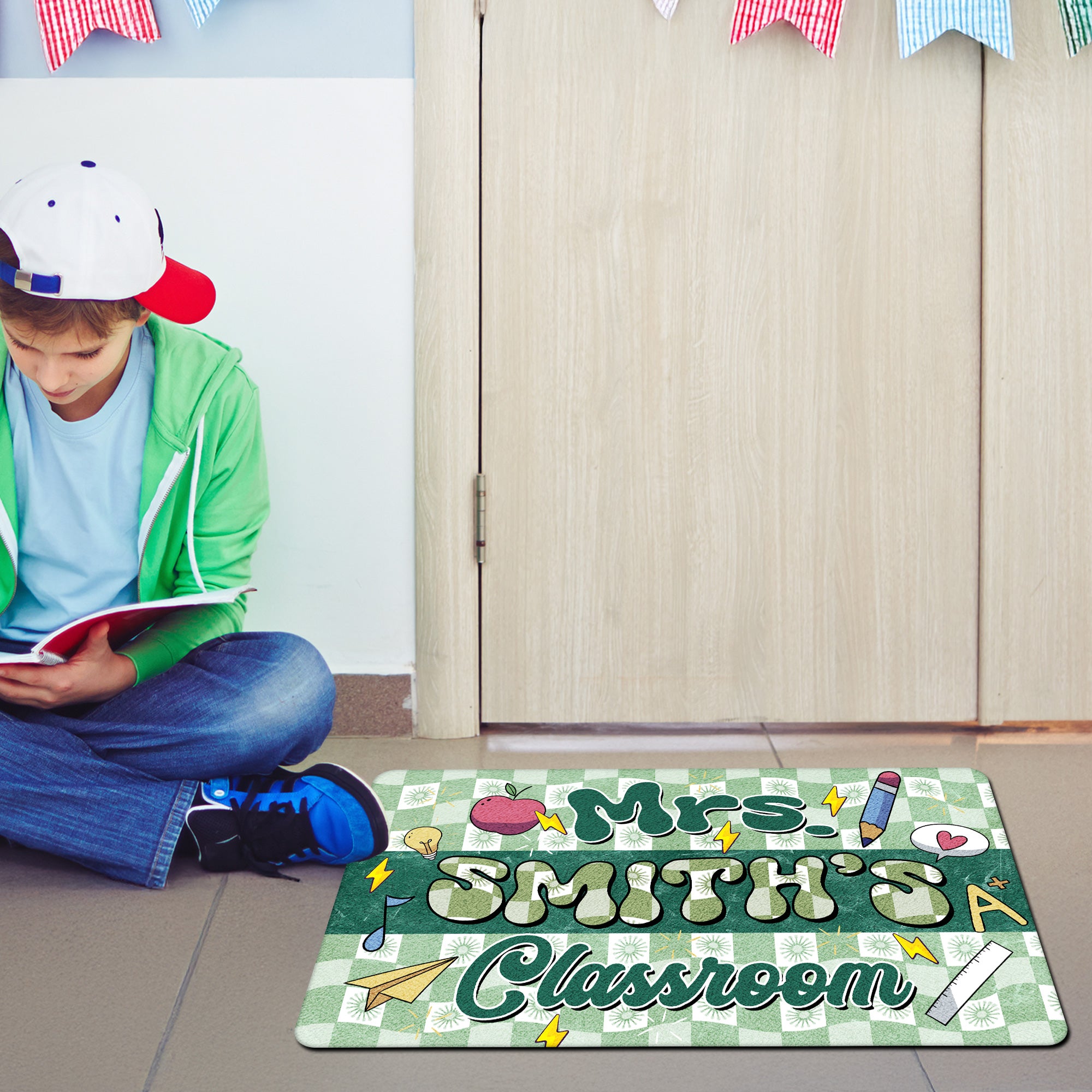 Groovy Teacher Classroom Doormat - Custom Name Welcome Mat for Back to School