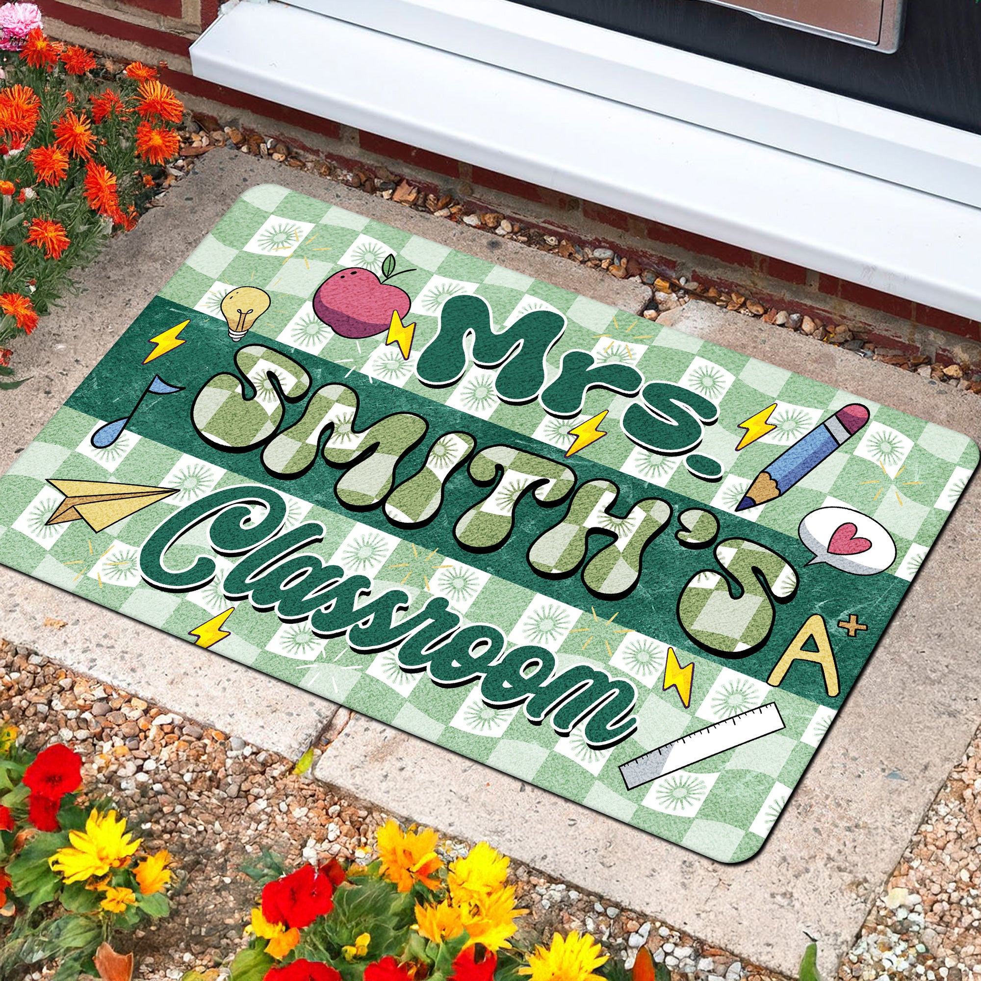 Groovy Teacher Classroom Doormat - Custom Name Welcome Mat for Back to School