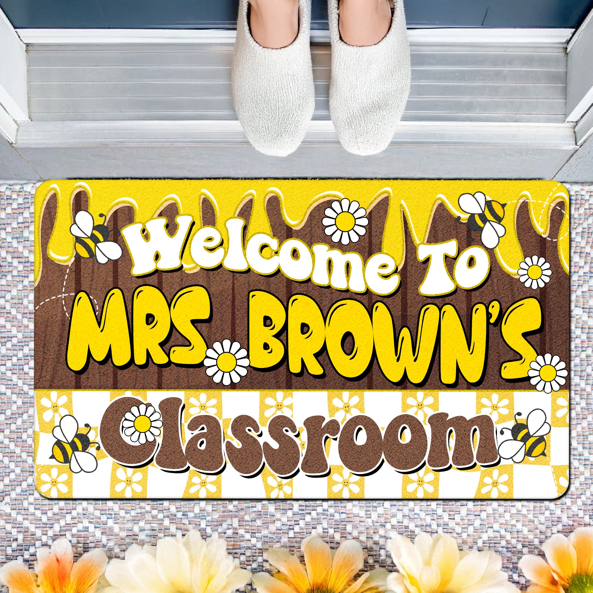 Bee Themed Teacher Doormat - Custom Welcome Mat for Classroom - Personalized Back to School Decor