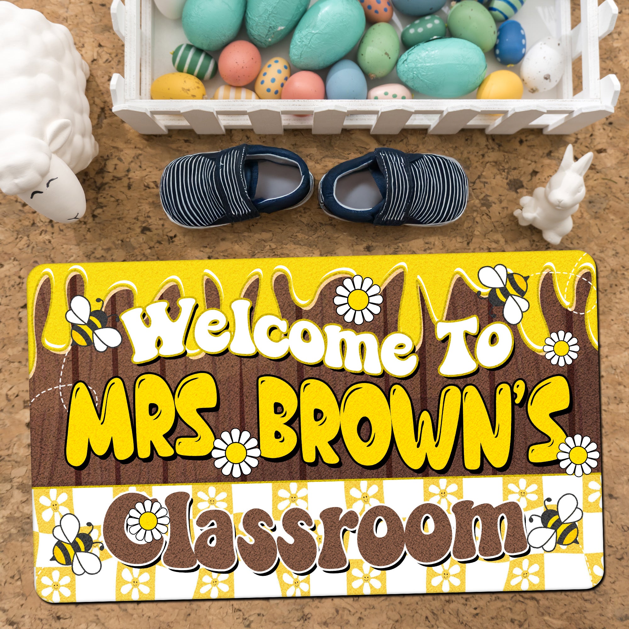 Bee Themed Teacher Doormat - Custom Welcome Mat for Classroom - Personalized Back to School Decor