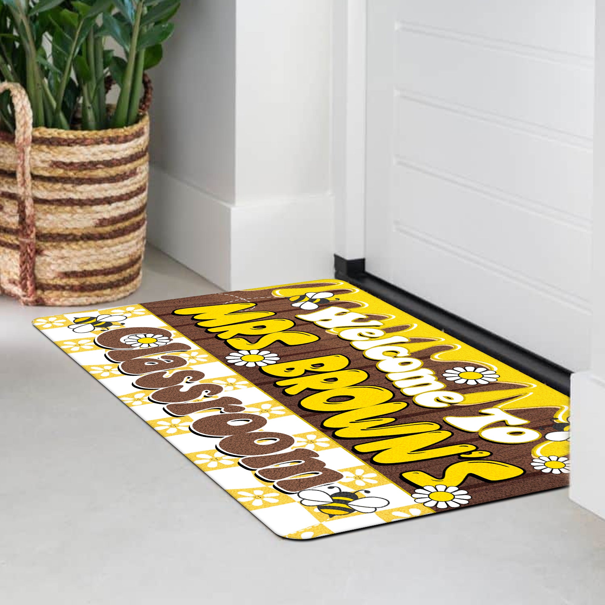 Bee Themed Teacher Doormat - Custom Welcome Mat for Classroom - Personalized Back to School Decor