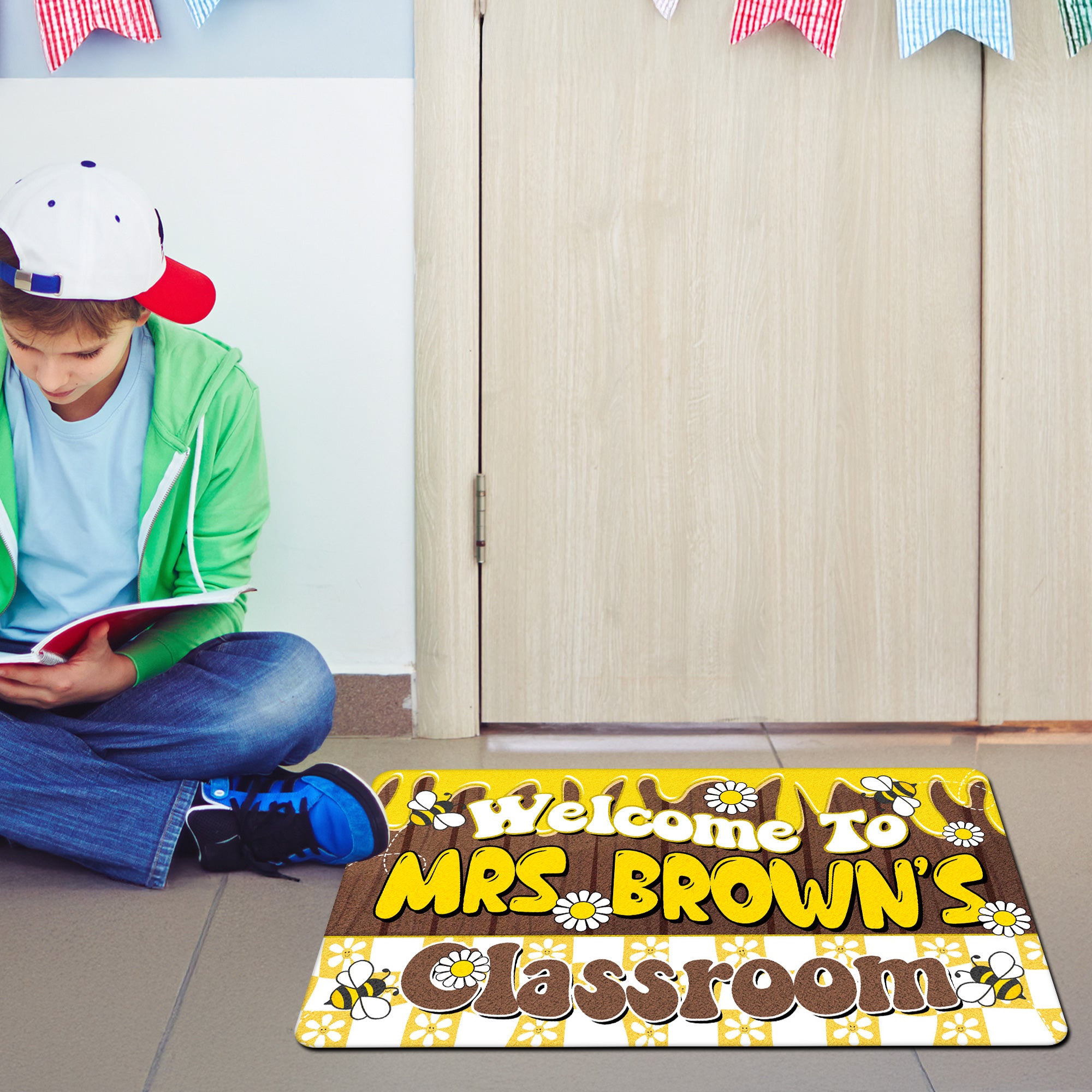 Bee Themed Teacher Doormat - Custom Welcome Mat for Classroom - Personalized Back to School Decor