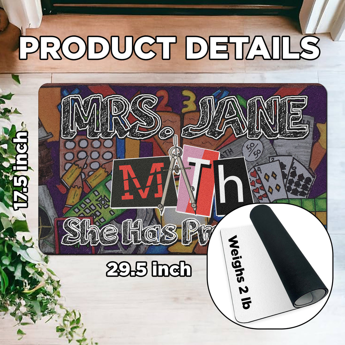 Funny Math Teacher Doormat - Custom Welcome Mat for Classroom - "She Has Problems" Rug - Back to School Gift for Math Teachers