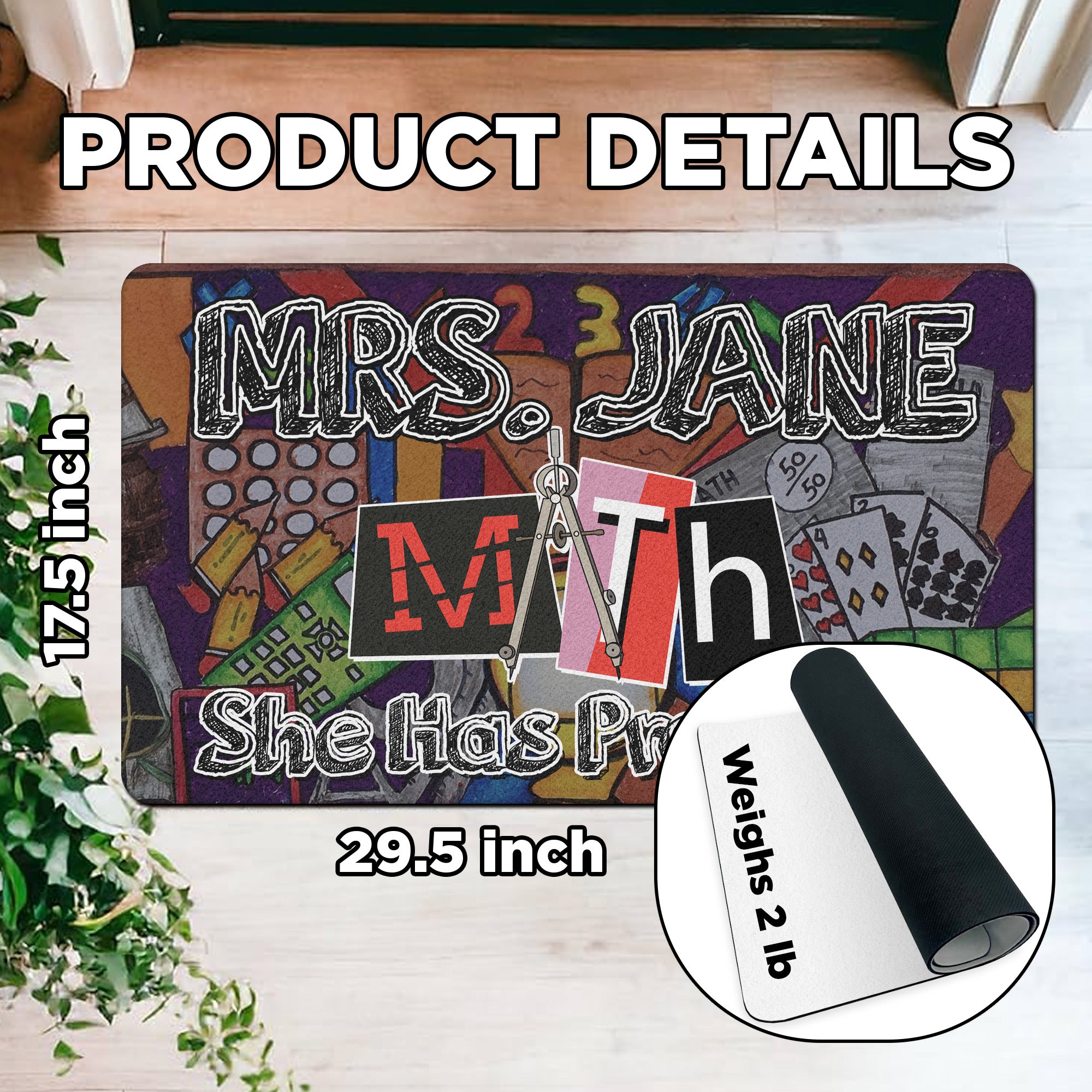 Funny Math Teacher Doormat - Custom Welcome Mat for Classroom - "She Has Problems" Rug - Back to School Gift for Math Teachers