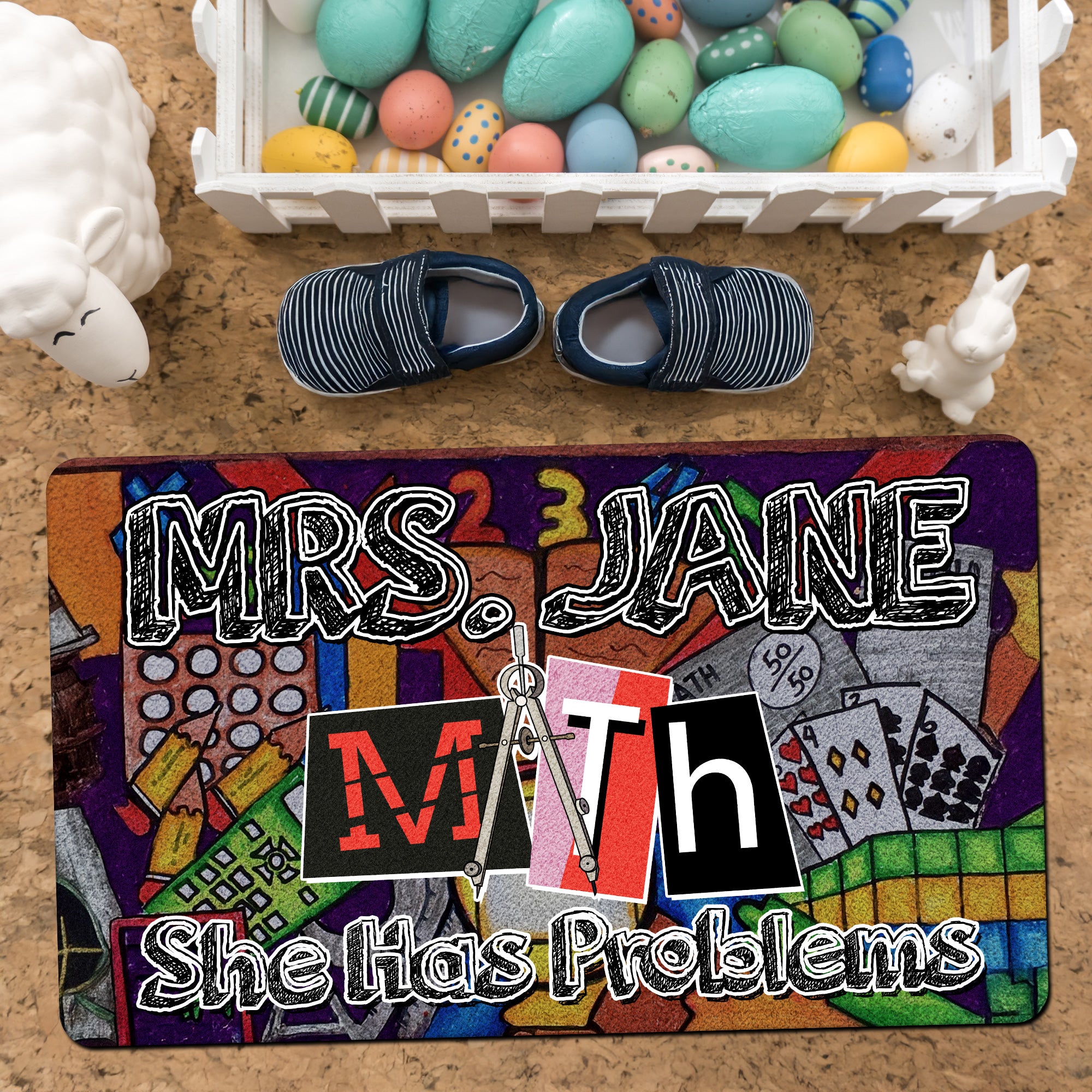 Funny Math Teacher Doormat - Custom Welcome Mat for Classroom - "She Has Problems" Rug - Back to School Gift for Math Teachers