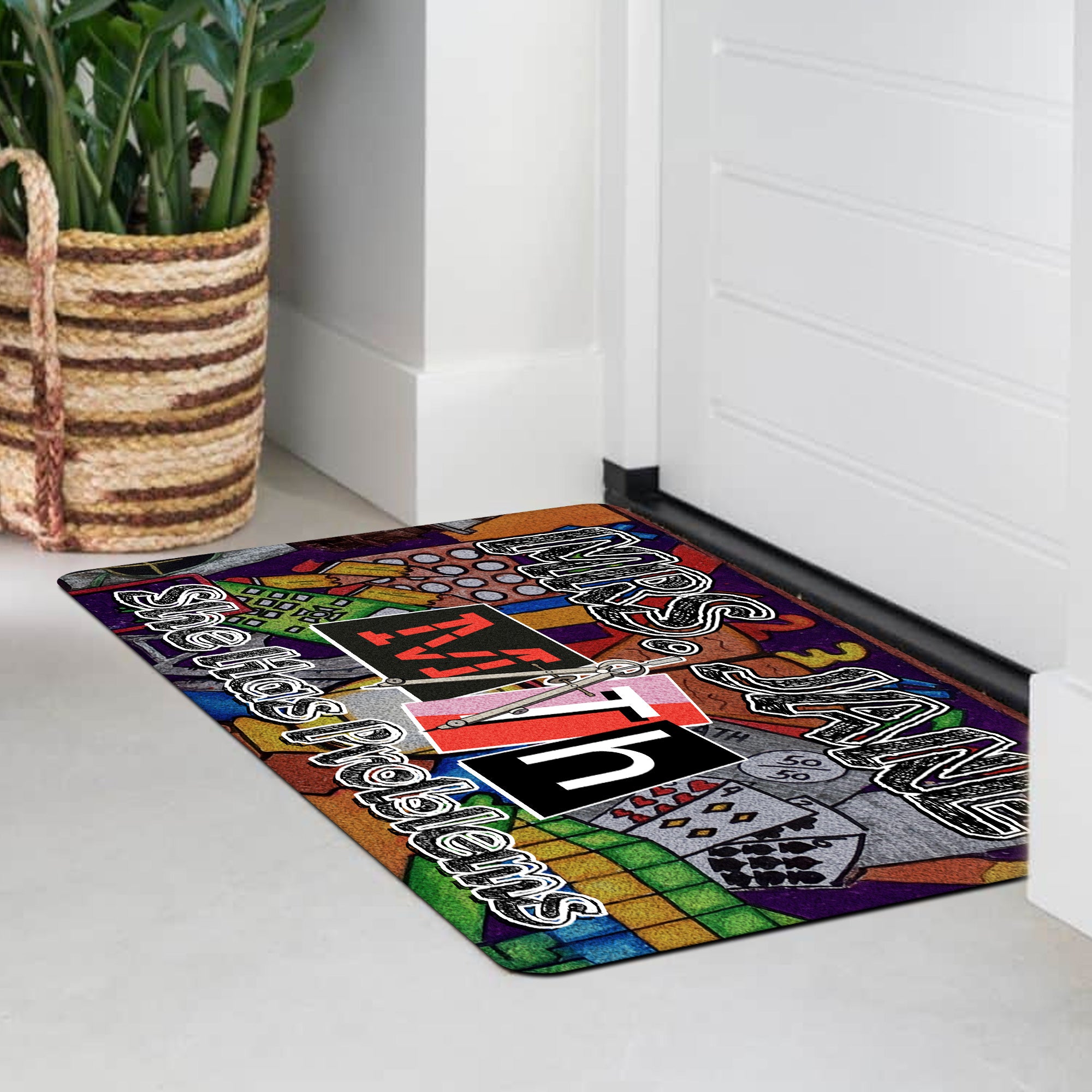 Funny Math Teacher Doormat - Custom Welcome Mat for Classroom - "She Has Problems" Rug - Back to School Gift for Math Teachers