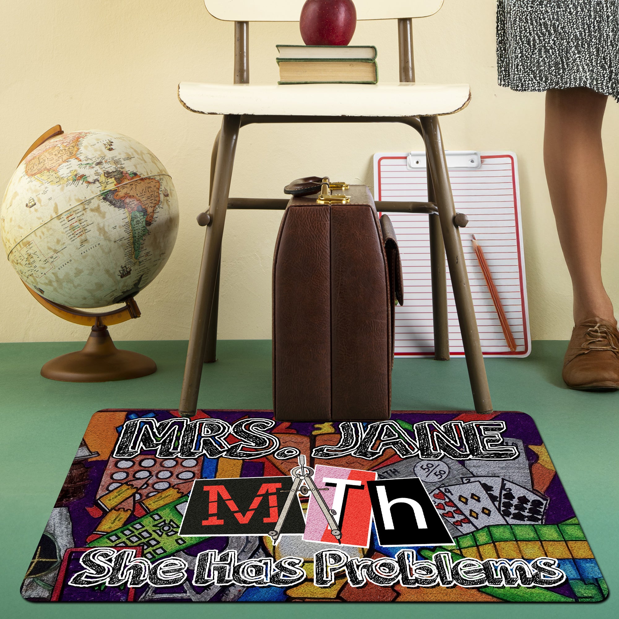 Funny Math Teacher Doormat - Custom Welcome Mat for Classroom - "She Has Problems" Rug - Back to School Gift for Math Teachers