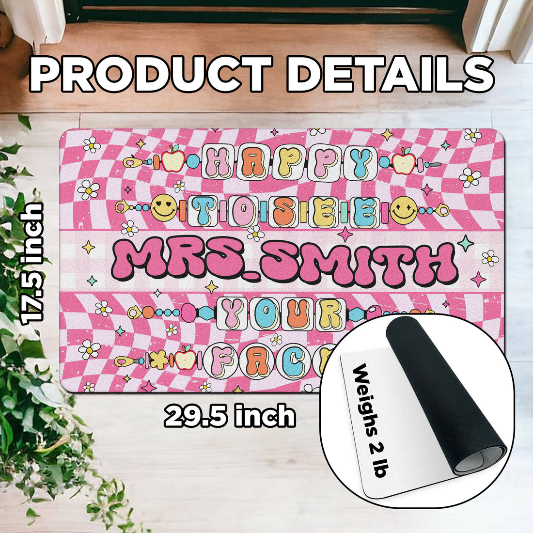 Happy to See Your Face Doormat - Cute Teacher Welcome Mat - Personalized Classroom Decor - Back to School Gift for Teachers