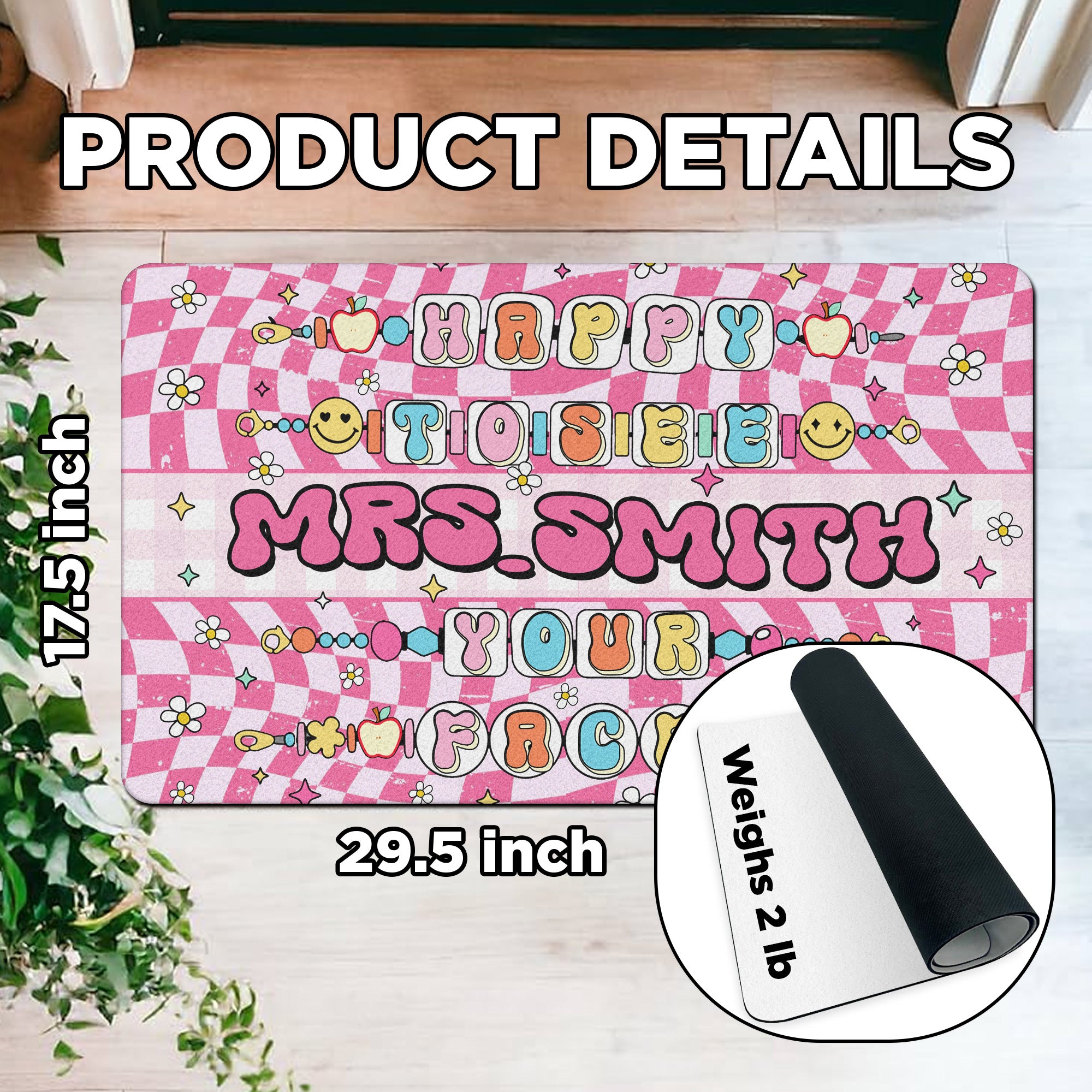 Happy to See Your Face Doormat - Cute Teacher Welcome Mat - Personalized Classroom Decor - Back to School Gift for Teachers