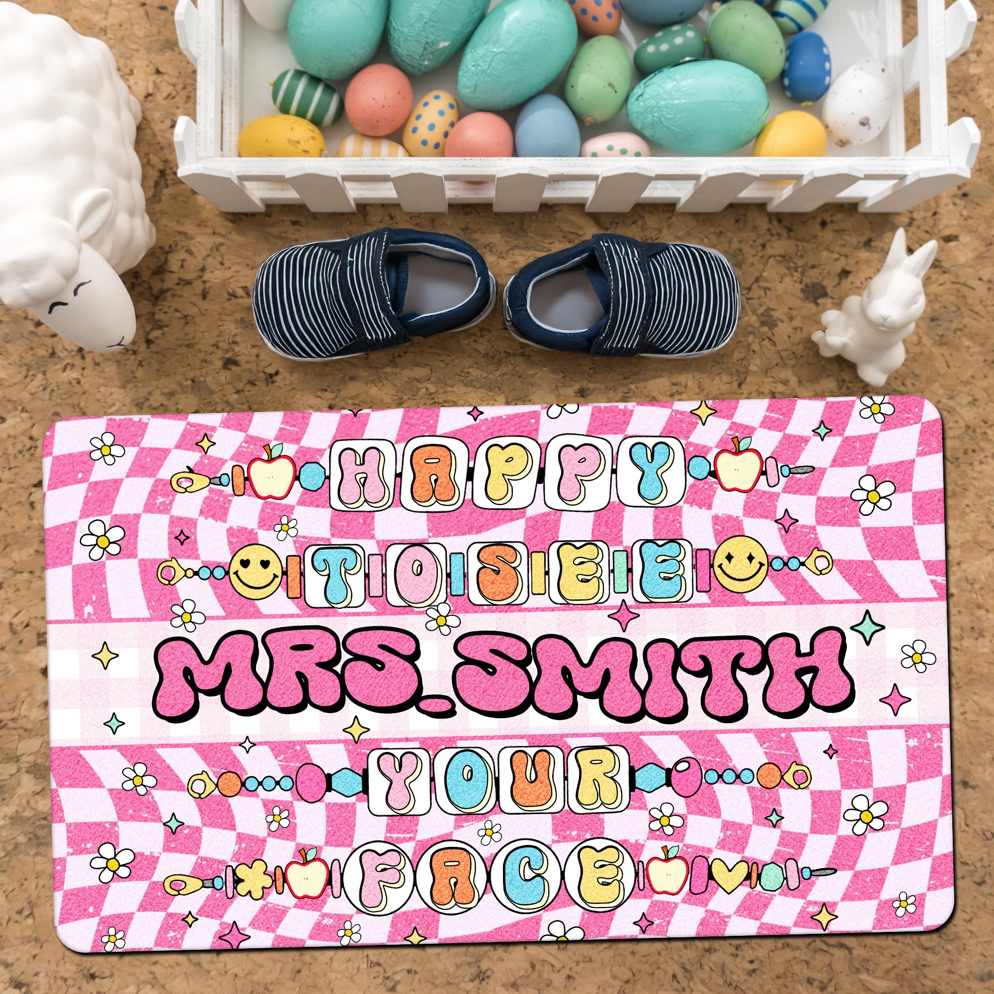 Happy to See Your Face Doormat - Cute Teacher Welcome Mat - Personalized Classroom Decor - Back to School Gift for Teachers