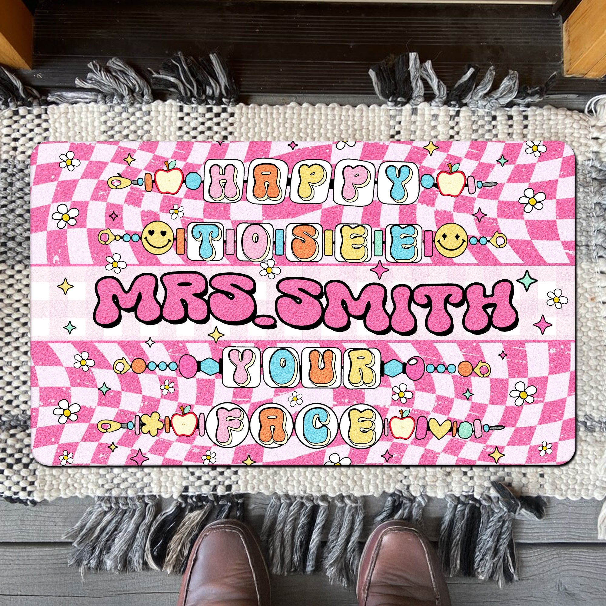 Happy to See Your Face Doormat - Cute Teacher Welcome Mat - Personalized Classroom Decor - Back to School Gift for Teachers