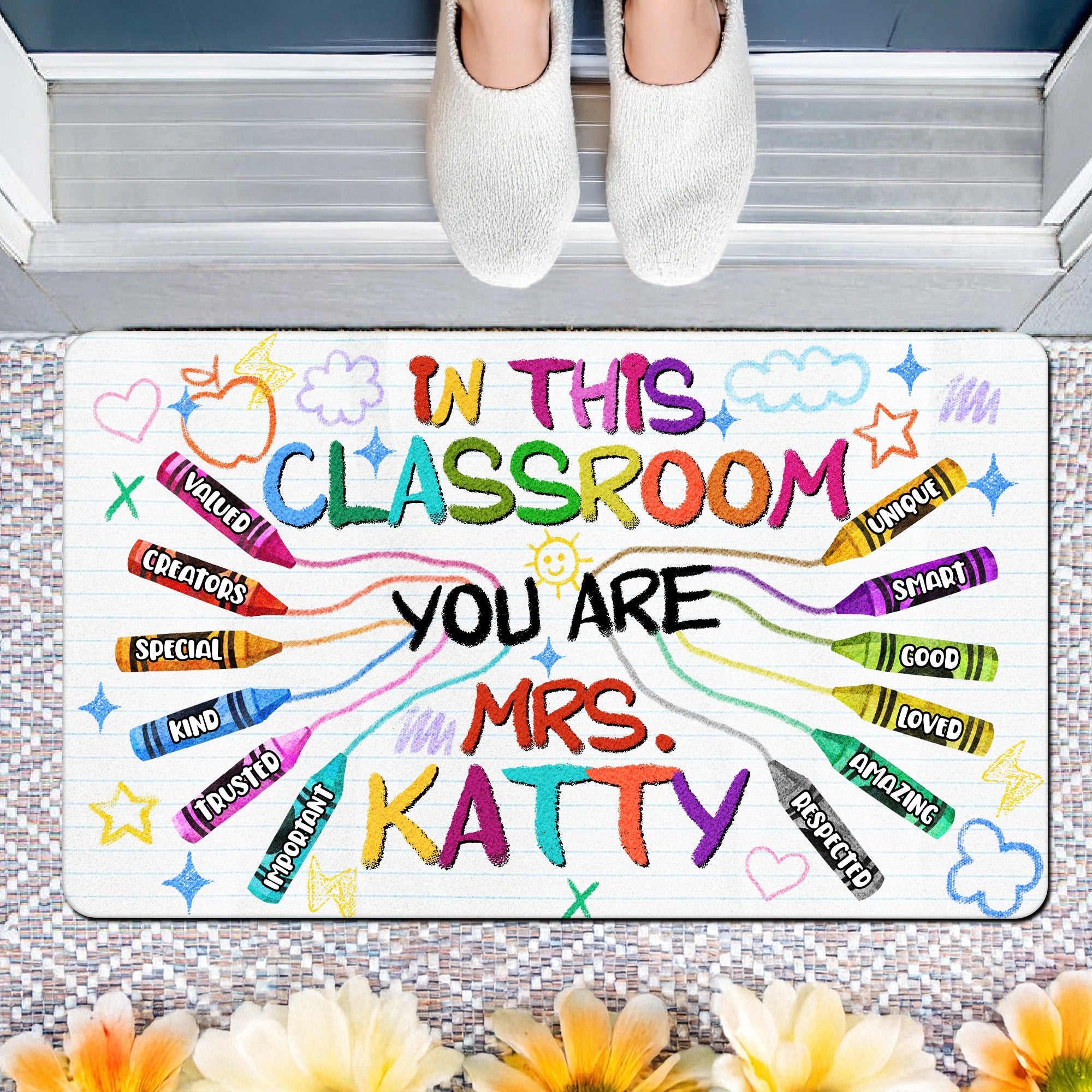In This Classroom Crayon Doormat - Personalized Teacher Welcome Mat - Positive Affirmation Rug - Back to School Gift for Teachers