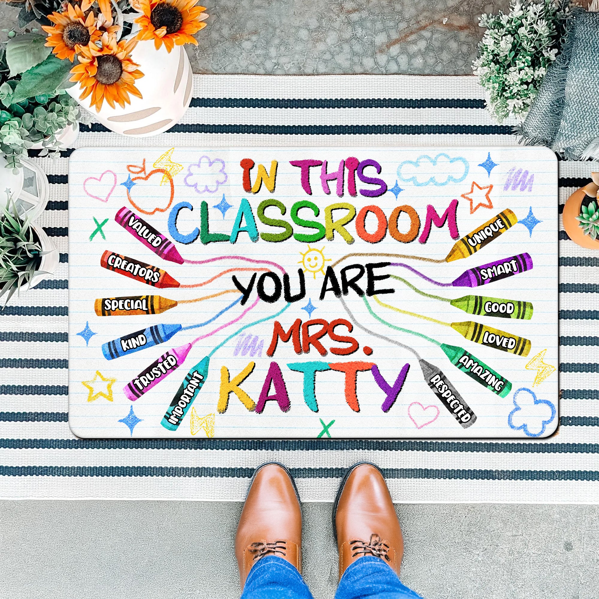 In This Classroom Crayon Doormat - Personalized Teacher Welcome Mat - Positive Affirmation Rug - Back to School Gift for Teachers