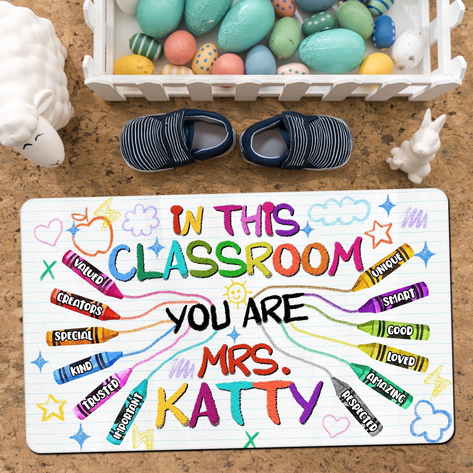 In This Classroom Crayon Doormat - Personalized Teacher Welcome Mat - Positive Affirmation Rug - Back to School Gift for Teachers
