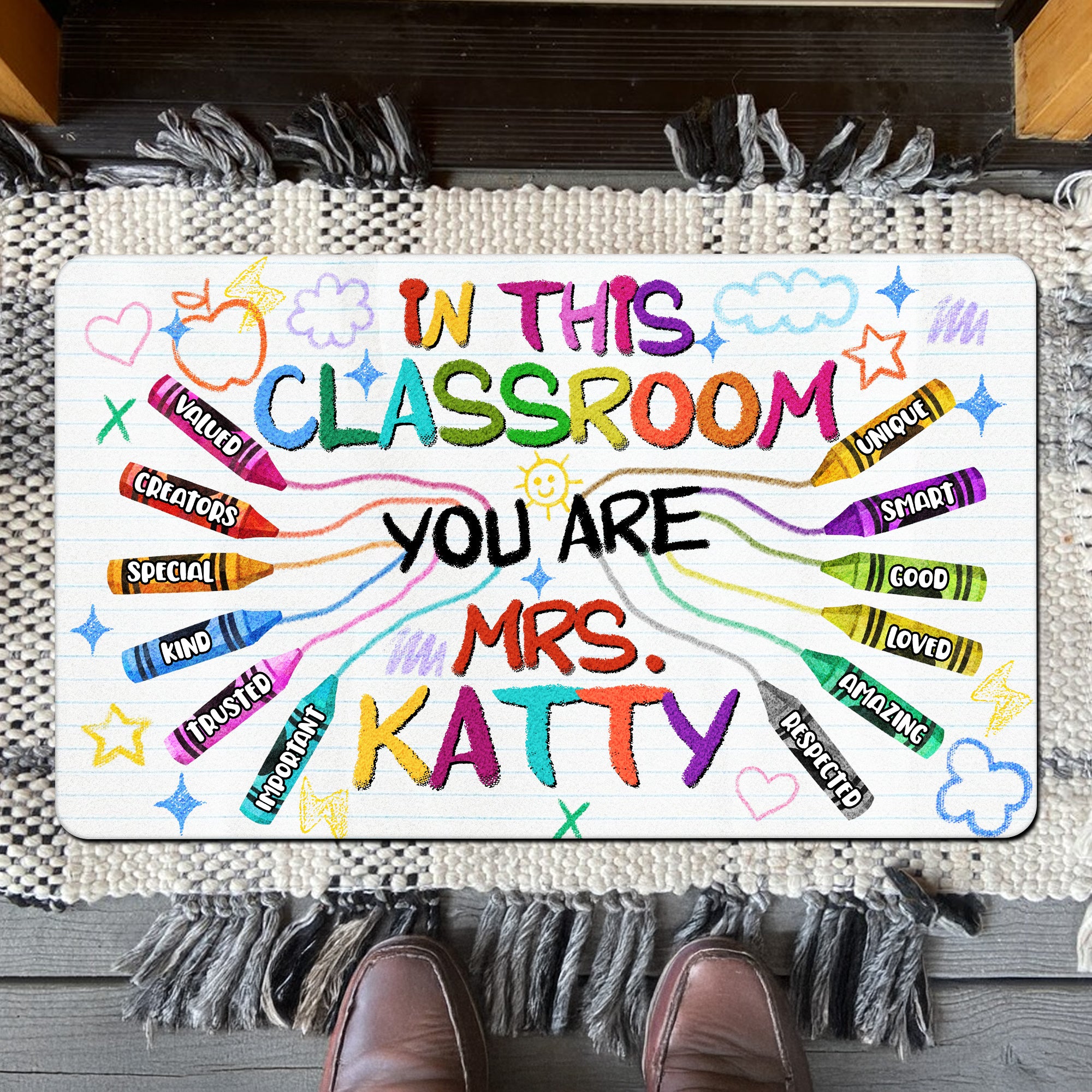In This Classroom Crayon Doormat - Personalized Teacher Welcome Mat - Positive Affirmation Rug - Back to School Gift for Teachers