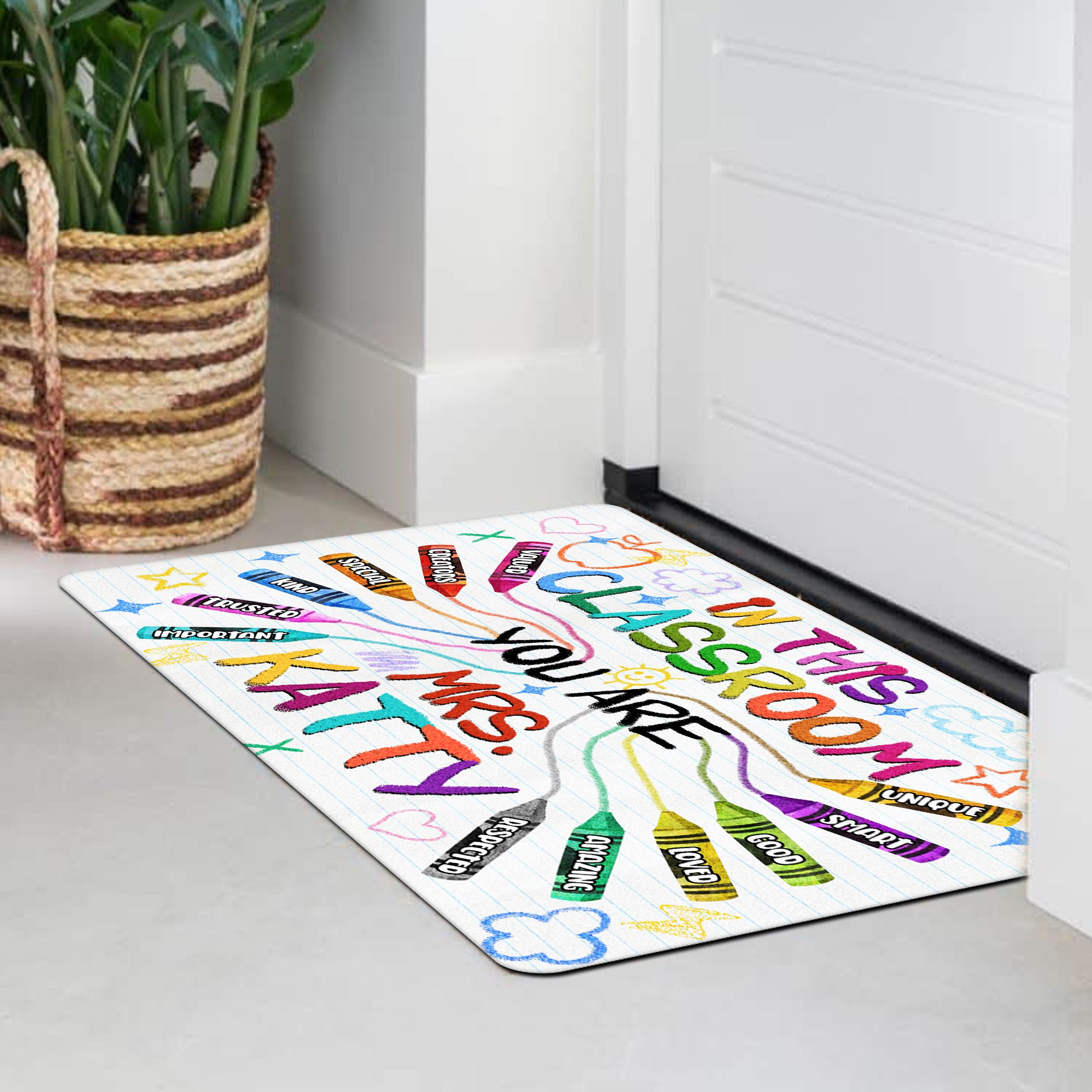 In This Classroom Crayon Doormat - Personalized Teacher Welcome Mat - Positive Affirmation Rug - Back to School Gift for Teachers