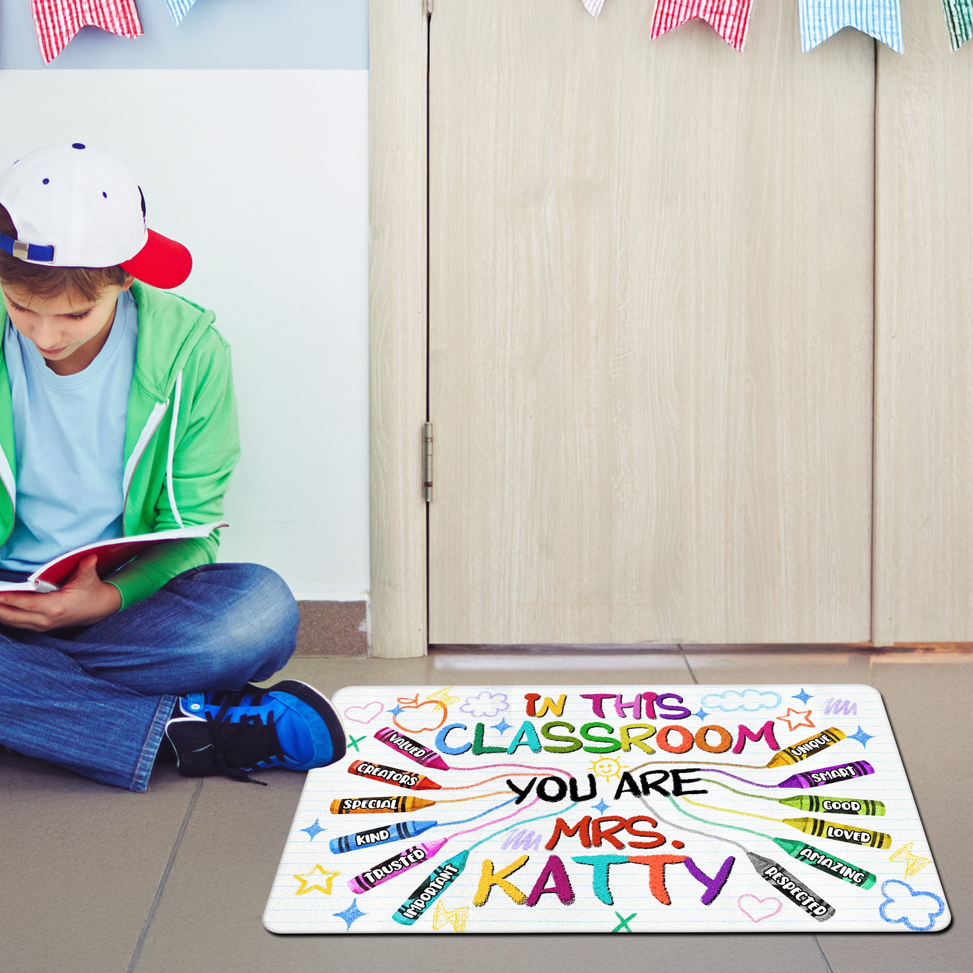 In This Classroom Crayon Doormat - Personalized Teacher Welcome Mat - Positive Affirmation Rug - Back to School Gift for Teachers