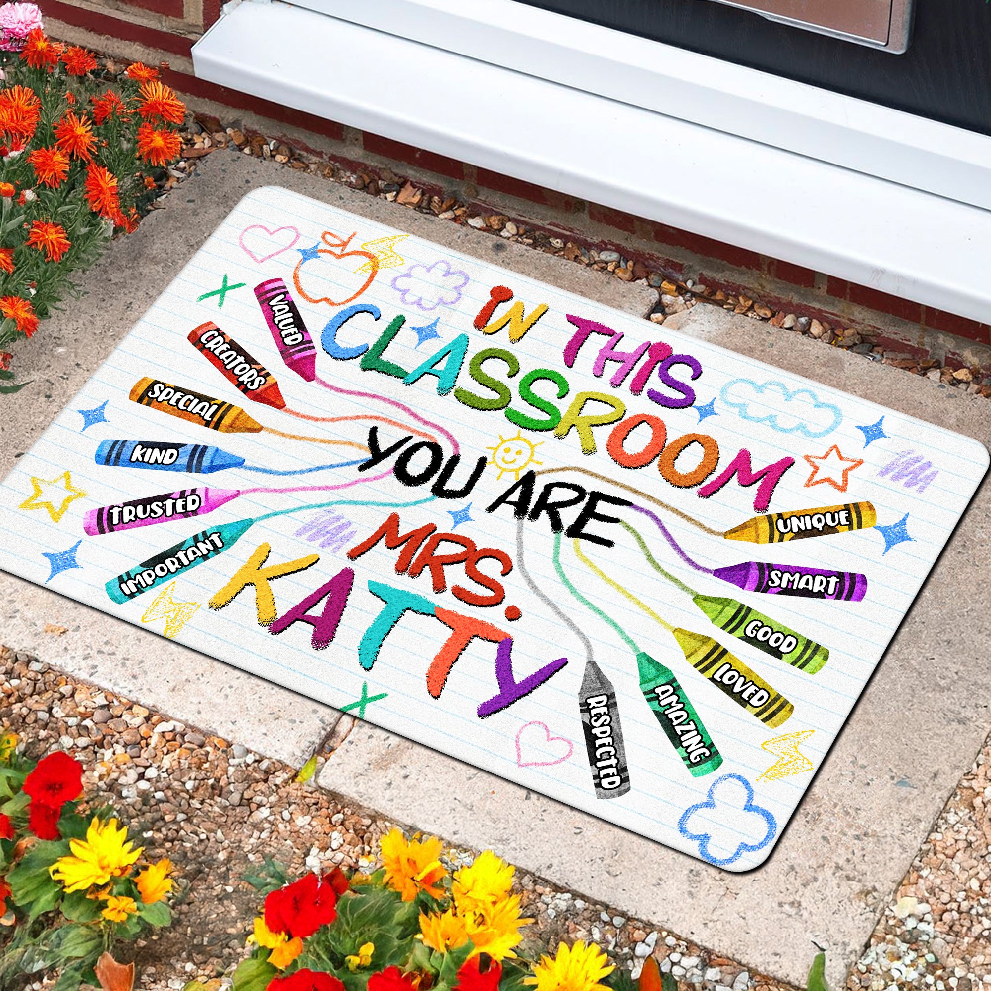 In This Classroom Crayon Doormat - Personalized Teacher Welcome Mat - Positive Affirmation Rug - Back to School Gift for Teachers