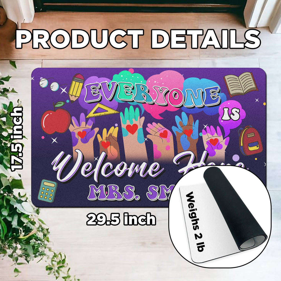 Everyone Is Welcome Here Doormat - Personalized Inclusive Classroom Mat - Teacher Welcome Rug - Back to School Gift Idea