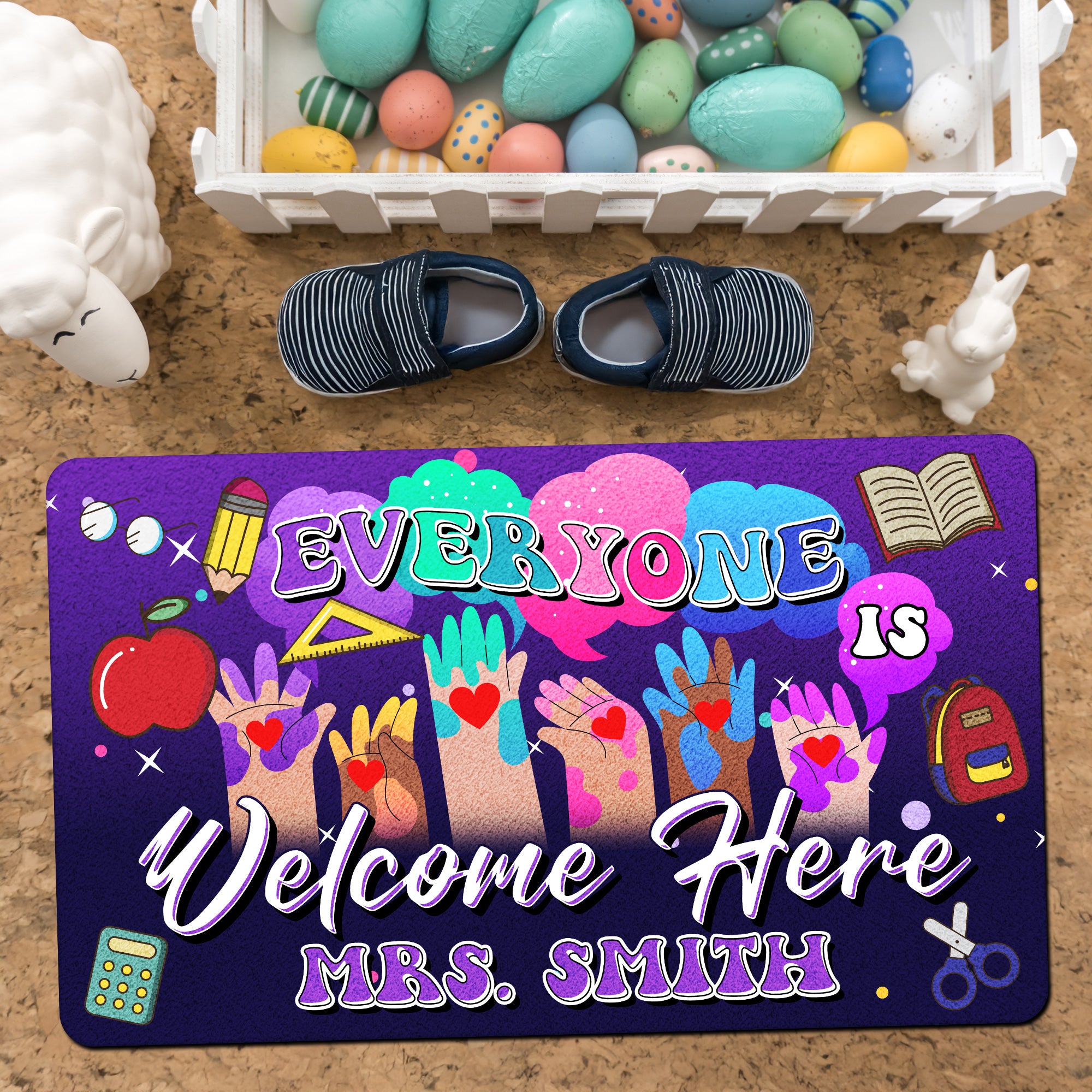 Everyone Is Welcome Here Doormat - Personalized Inclusive Classroom Mat - Teacher Welcome Rug - Back to School Gift Idea