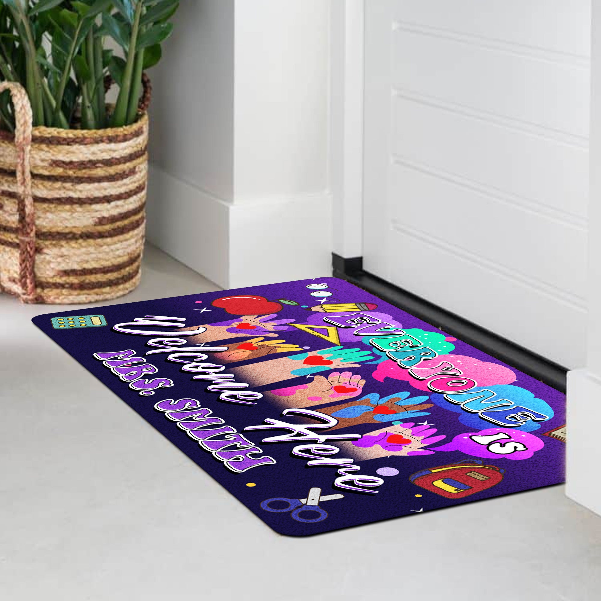 Everyone Is Welcome Here Doormat - Personalized Inclusive Classroom Mat - Teacher Welcome Rug - Back to School Gift Idea