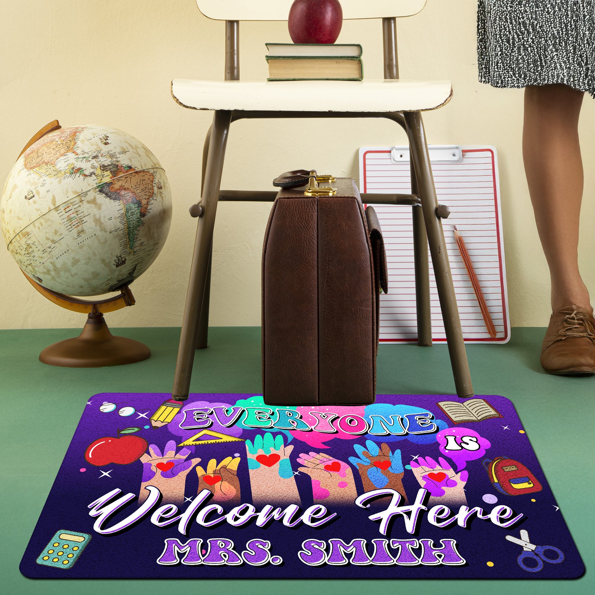 Everyone Is Welcome Here Doormat - Personalized Inclusive Classroom Mat - Teacher Welcome Rug - Back to School Gift Idea