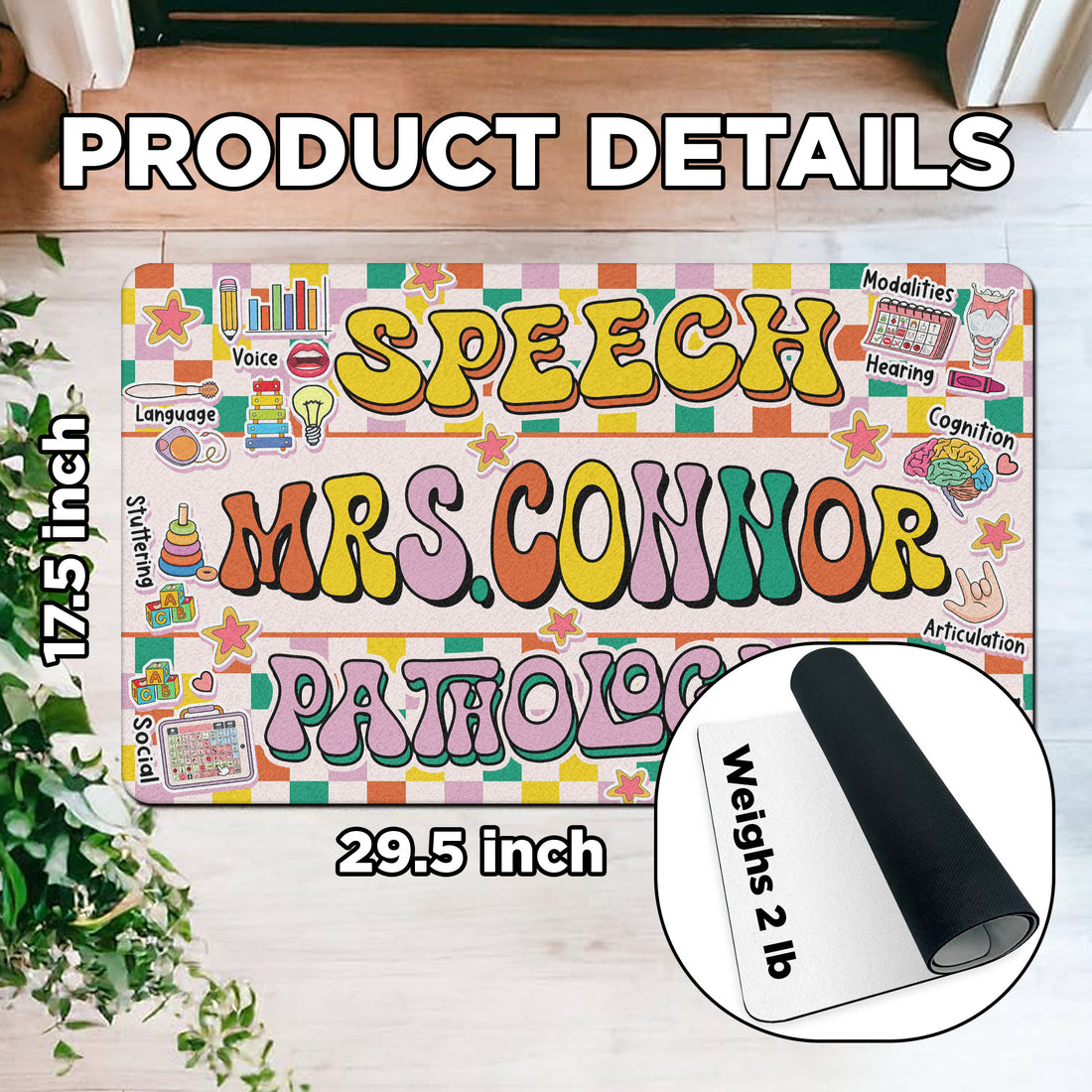Speech Pathologist Doormat - Personalized SLP Welcome Mat - Colorful Therapy Room Decor - Back to School Gift for Speech Teachers
