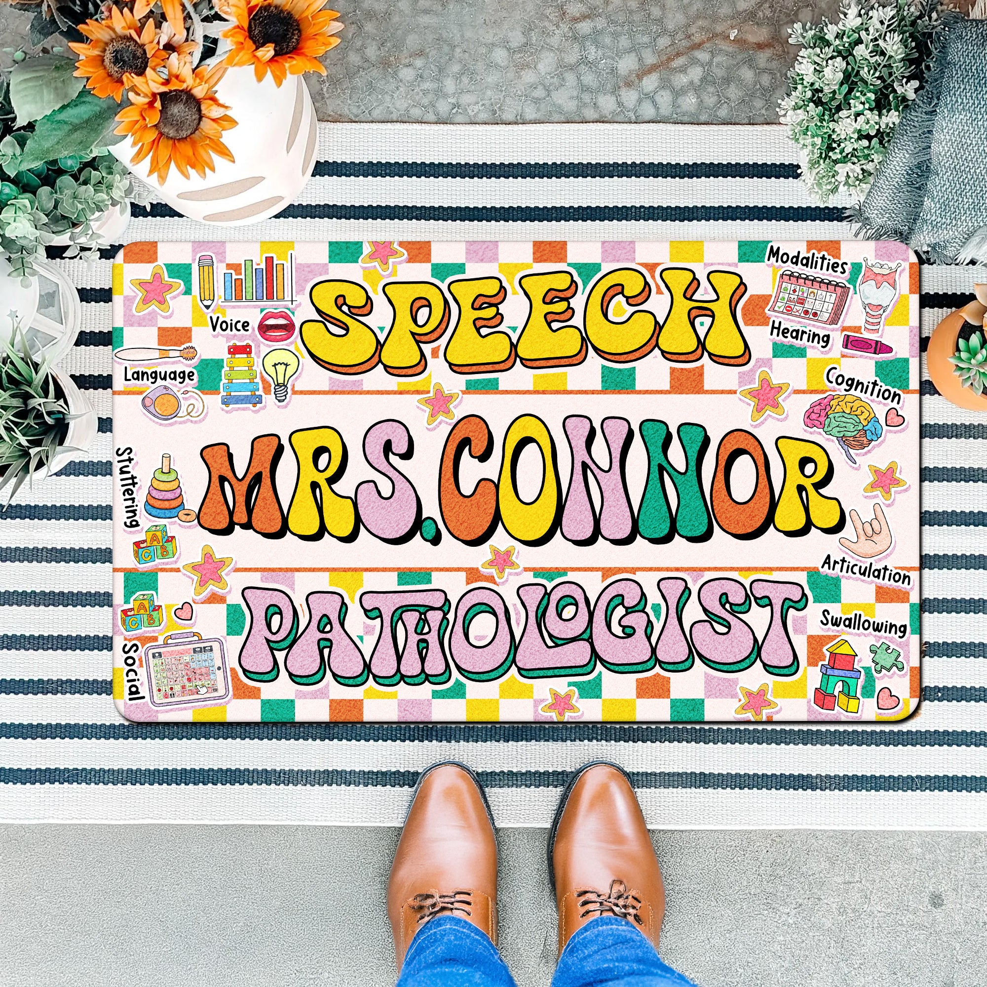 Speech Pathologist Doormat - Personalized SLP Welcome Mat - Colorful Therapy Room Decor - Back to School Gift for Speech Teachers