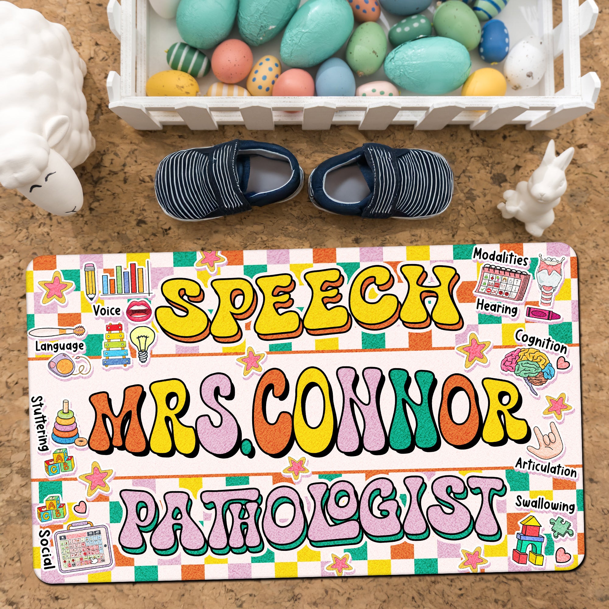 Speech Pathologist Doormat - Personalized SLP Welcome Mat - Colorful Therapy Room Decor - Back to School Gift for Speech Teachers