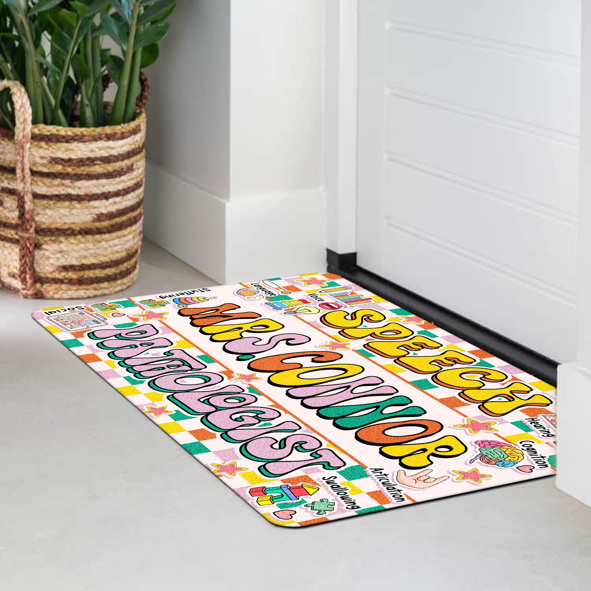 Speech Pathologist Doormat - Personalized SLP Welcome Mat - Colorful Therapy Room Decor - Back to School Gift for Speech Teachers