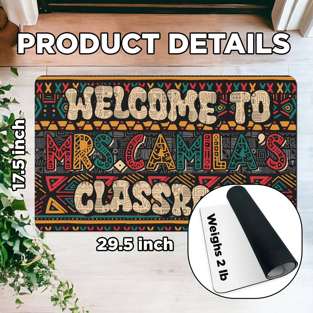 Afrocentric Teacher Doormat - Welcome to Classroom Rug - Personalized Ethnic Style Back to School Decor for Teachers