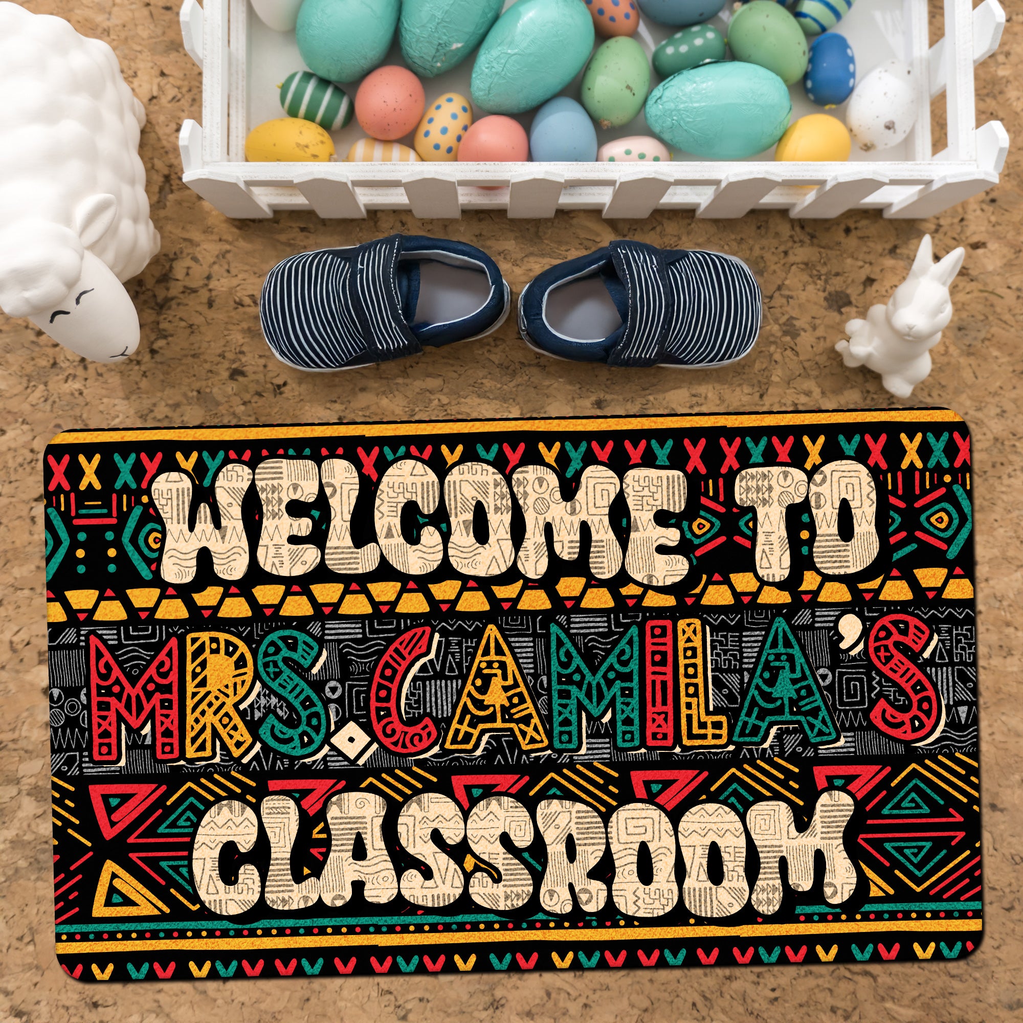 Afrocentric Teacher Doormat - Welcome to Classroom Rug - Personalized Ethnic Style Back to School Decor for Teachers
