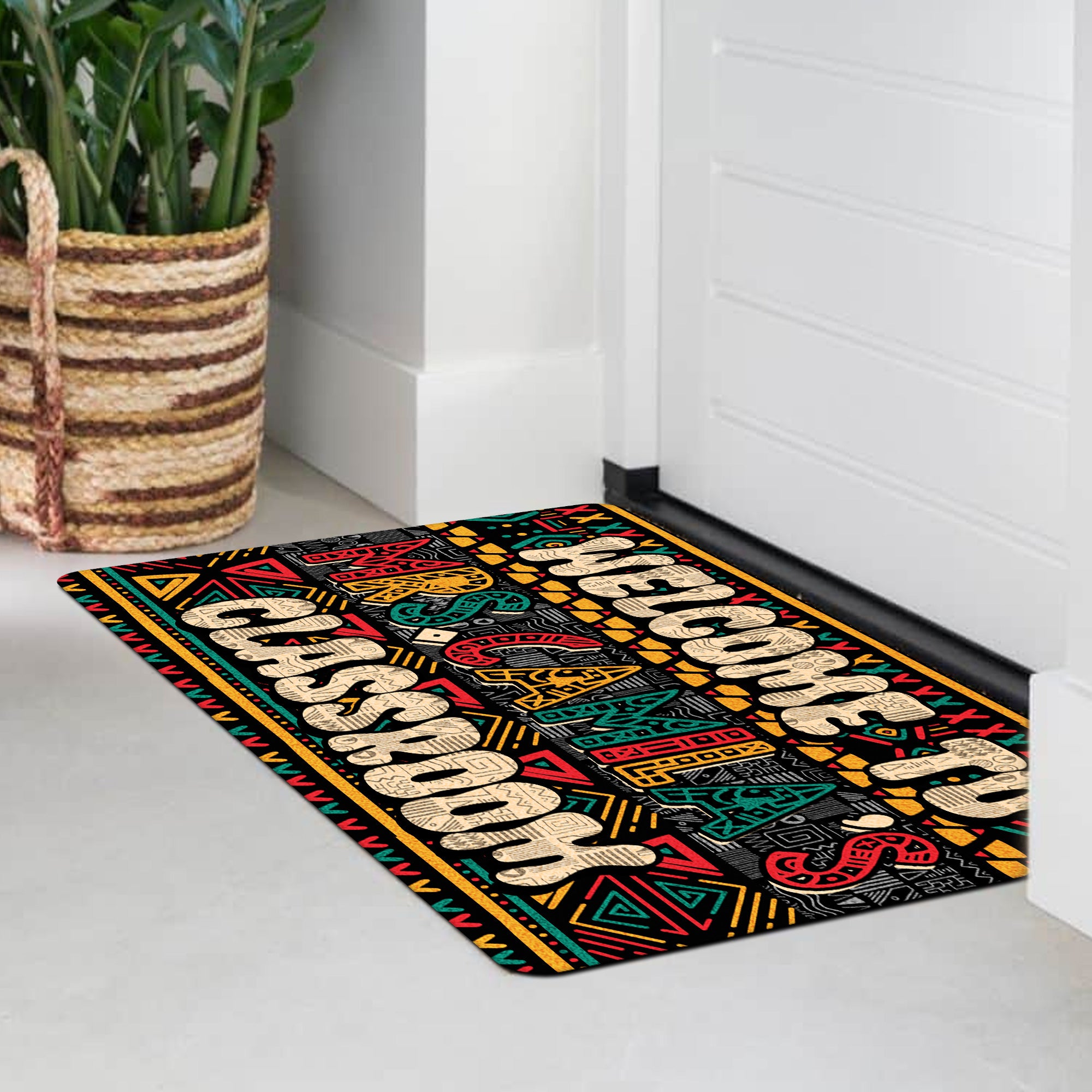 Afrocentric Teacher Doormat - Welcome to Classroom Rug - Personalized Ethnic Style Back to School Decor for Teachers