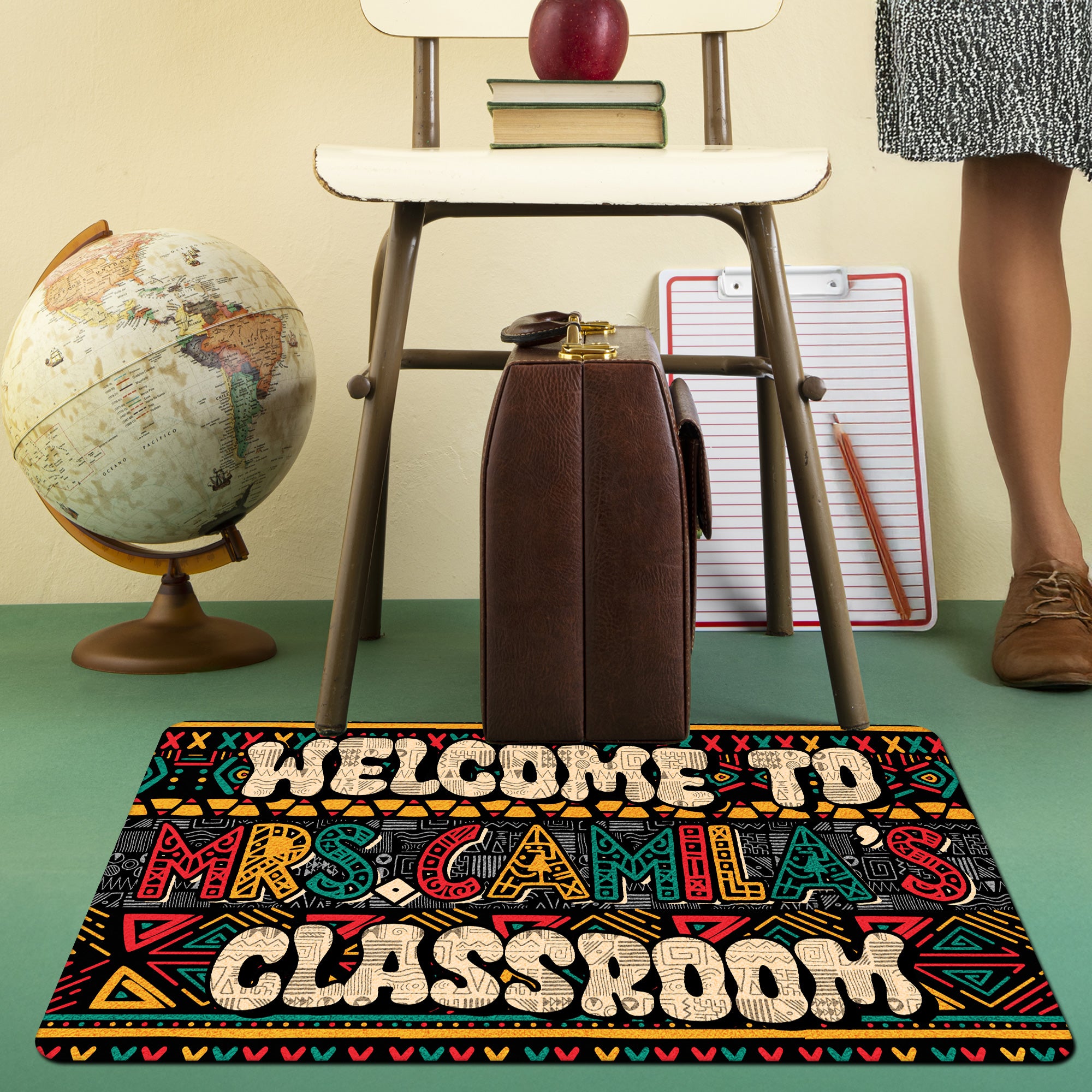 Afrocentric Teacher Doormat - Welcome to Classroom Rug - Personalized Ethnic Style Back to School Decor for Teachers