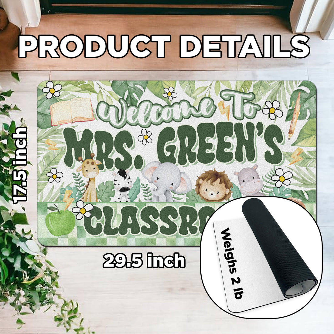 Jungle Theme Teacher Doormat - Welcome to the Classroom Rug - Personalized Safari Decor for Back to School