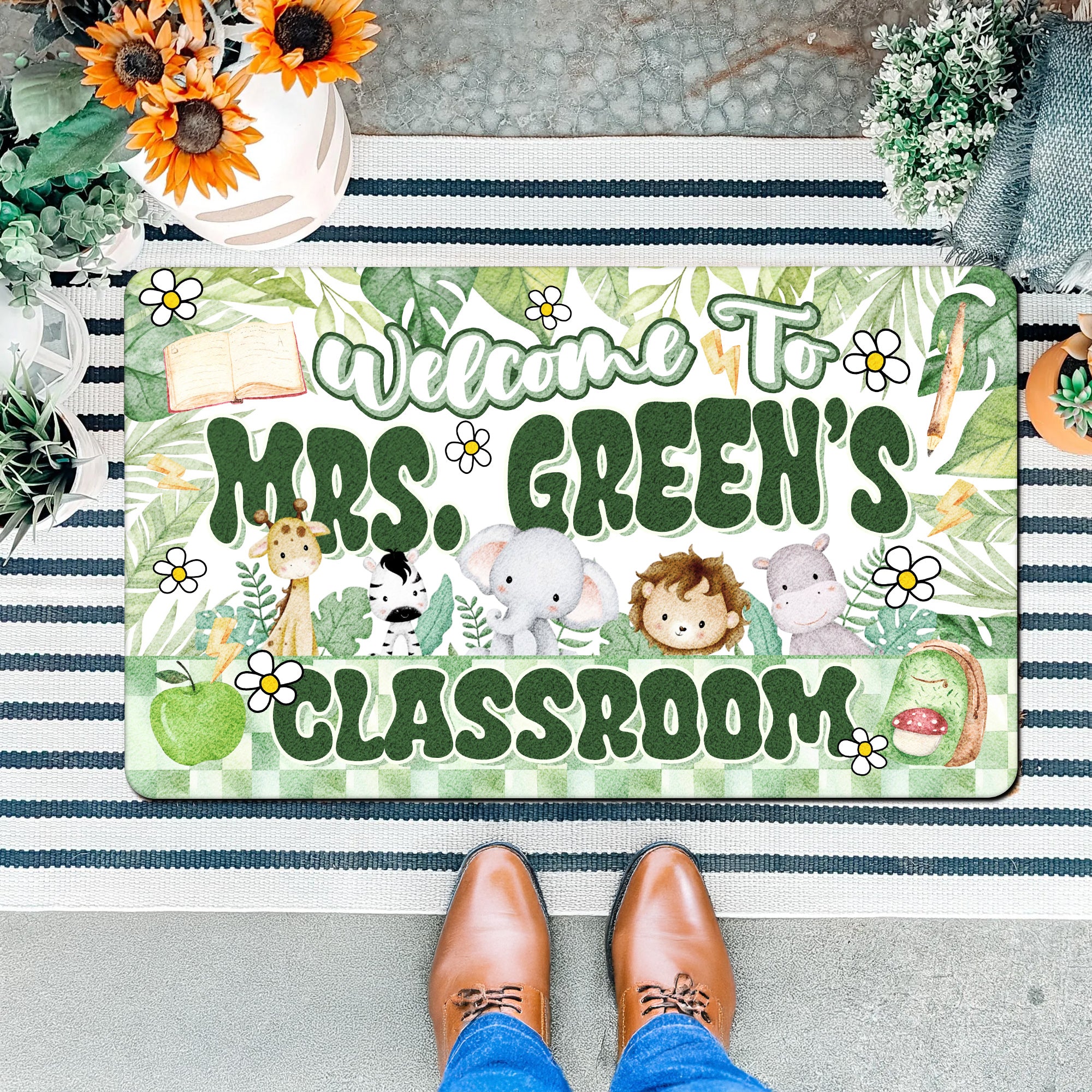 Jungle Theme Teacher Doormat - Welcome to the Classroom Rug - Personalized Safari Decor for Back to School