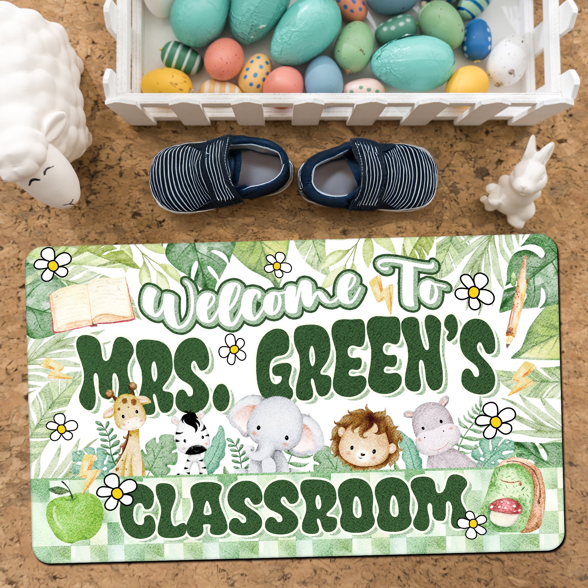 Jungle Theme Teacher Doormat - Welcome to the Classroom Rug - Personalized Safari Decor for Back to School