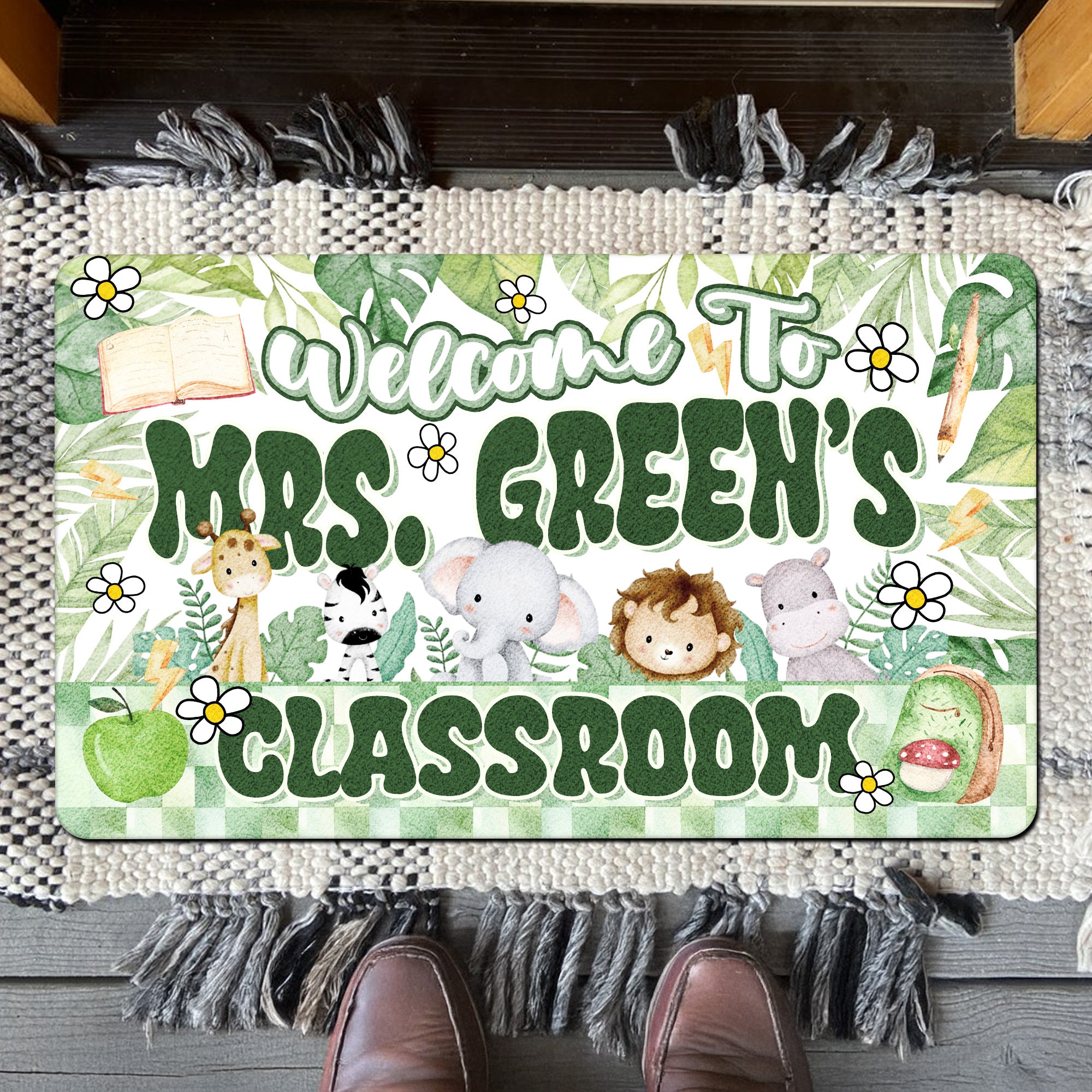 Jungle Theme Teacher Doormat - Welcome to the Classroom Rug - Personalized Safari Decor for Back to School