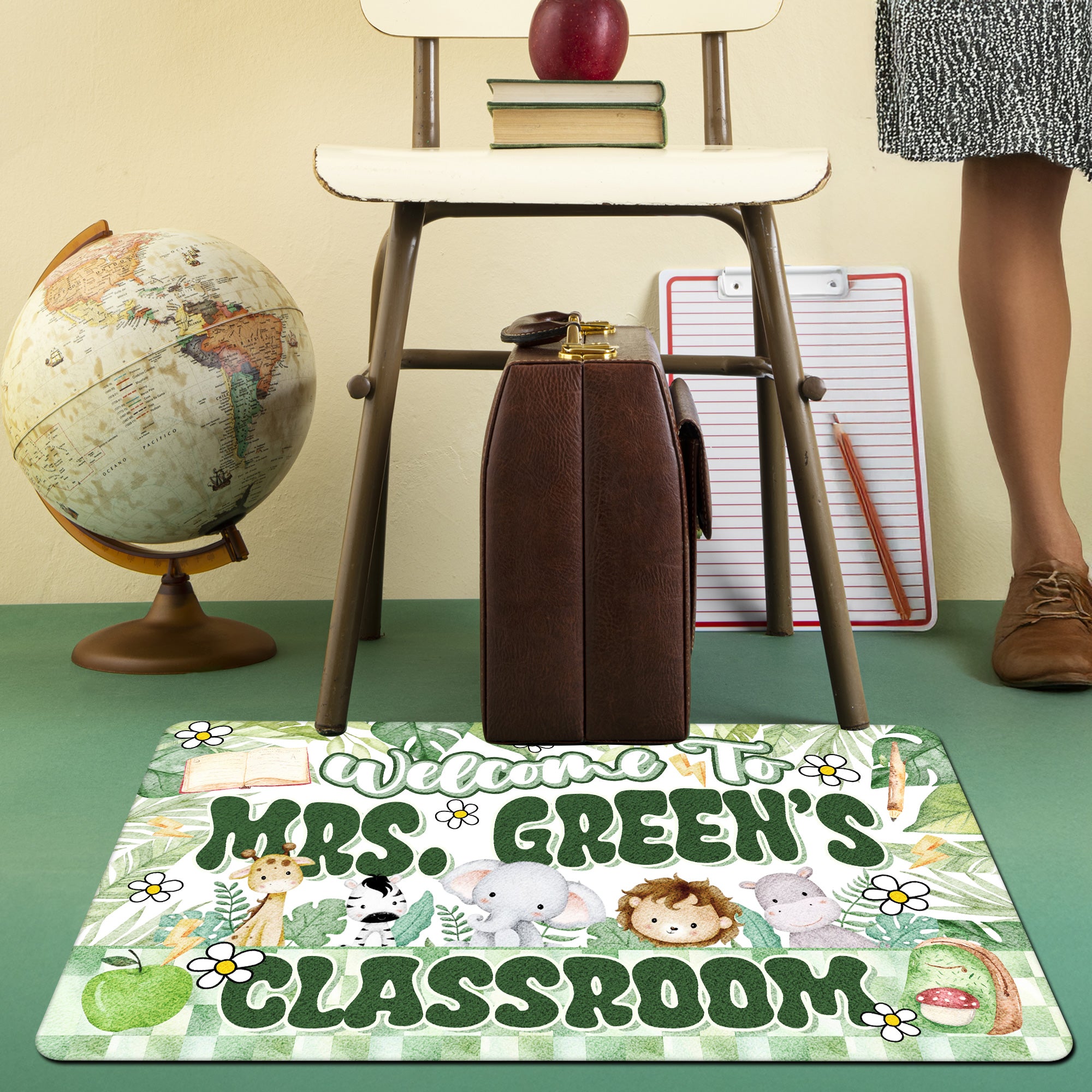 Jungle Theme Teacher Doormat - Welcome to the Classroom Rug - Personalized Safari Decor for Back to School