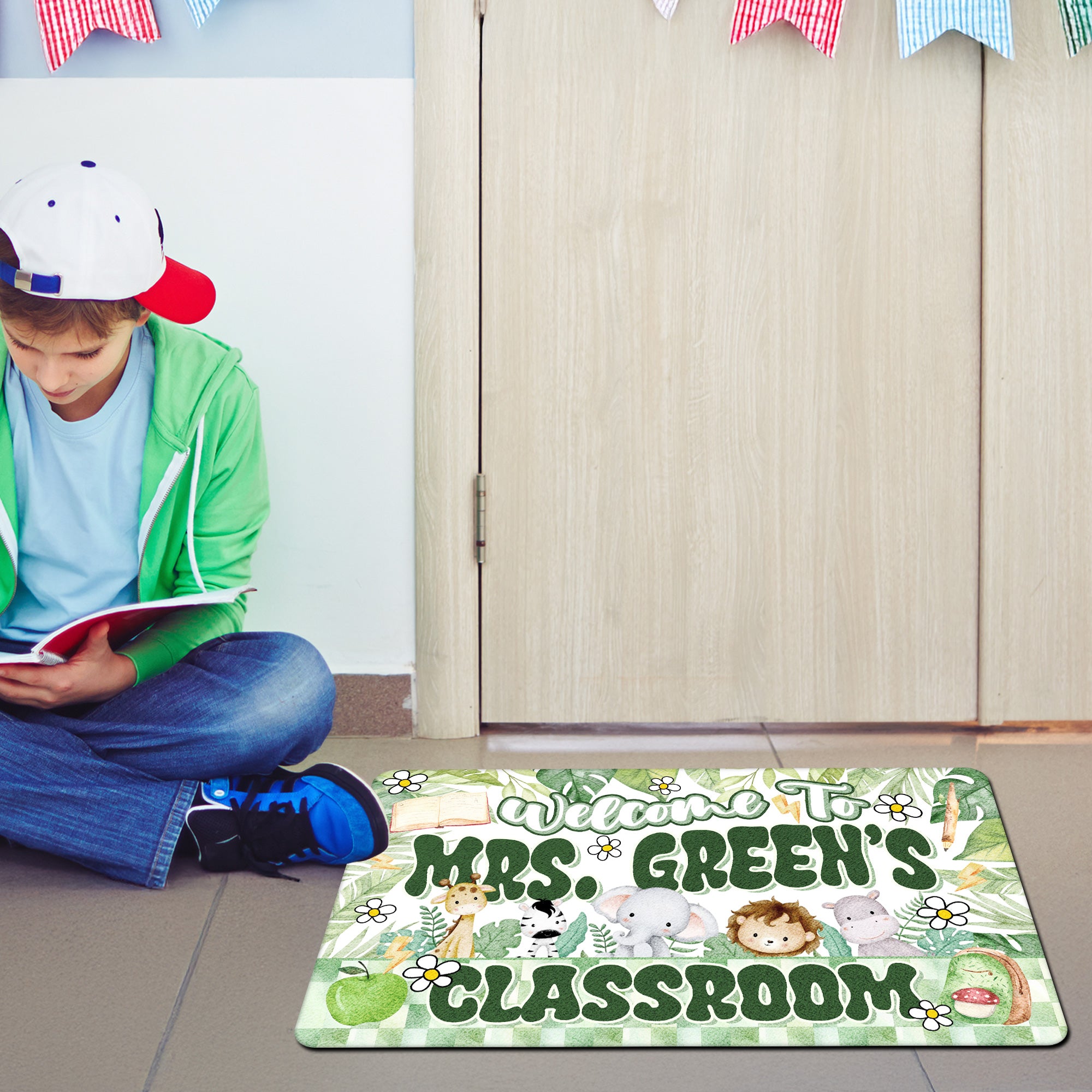 Jungle Theme Teacher Doormat - Welcome to the Classroom Rug - Personalized Safari Decor for Back to School