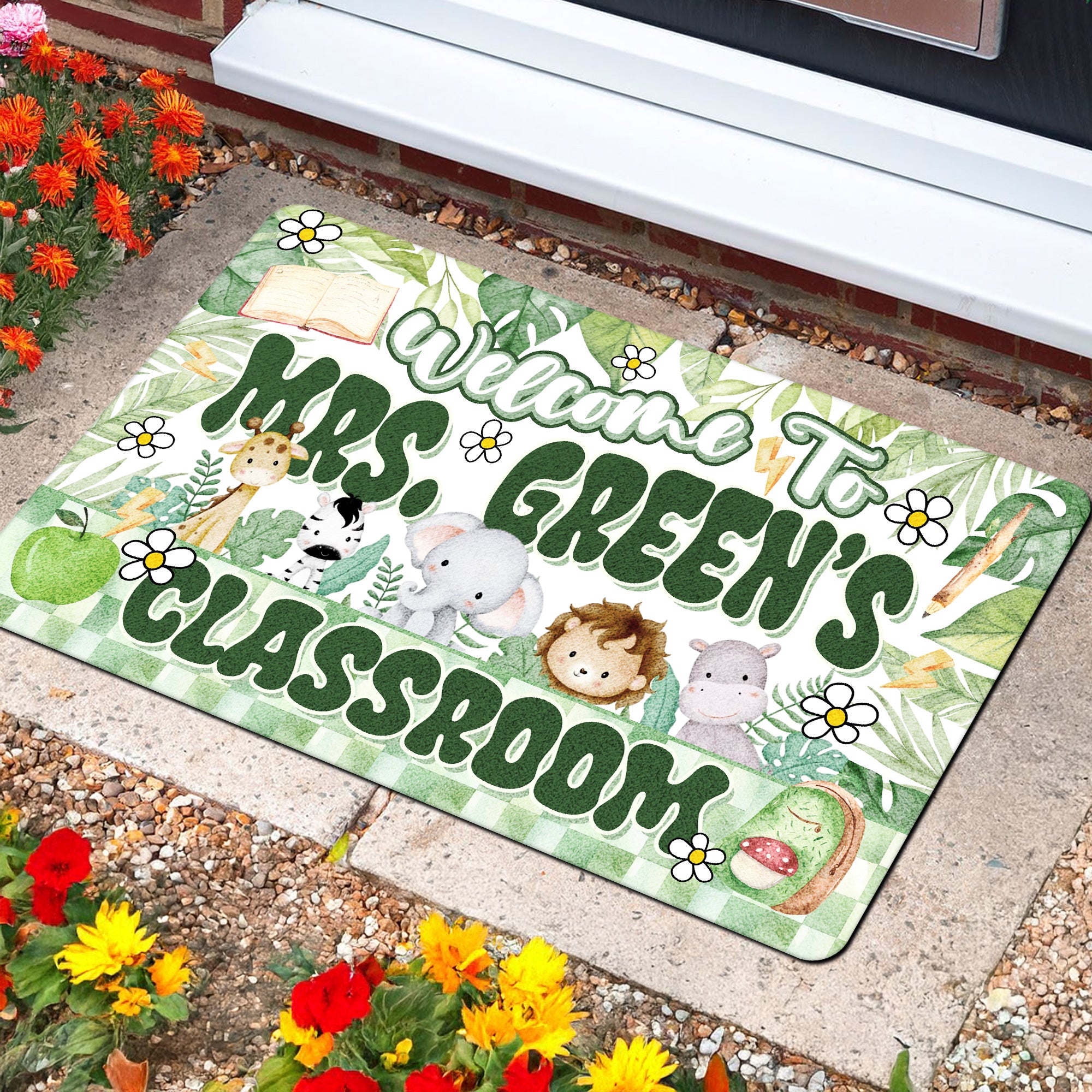 Jungle Theme Teacher Doormat - Welcome to the Classroom Rug - Personalized Safari Decor for Back to School