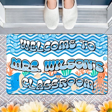 Ocean Theme Teacher Doormat - Welcome to the Classroom Rug - Personalized Under the Sea Decor for Teachers