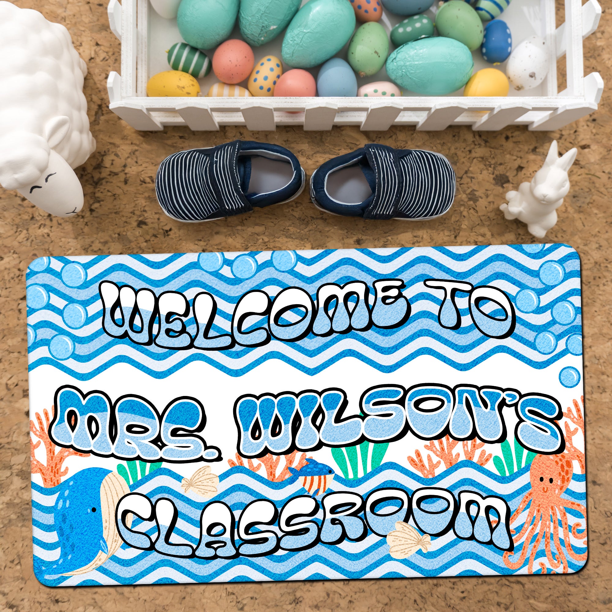 Ocean Theme Teacher Doormat - Welcome to the Classroom Rug - Personalized Under the Sea Decor for Teachers