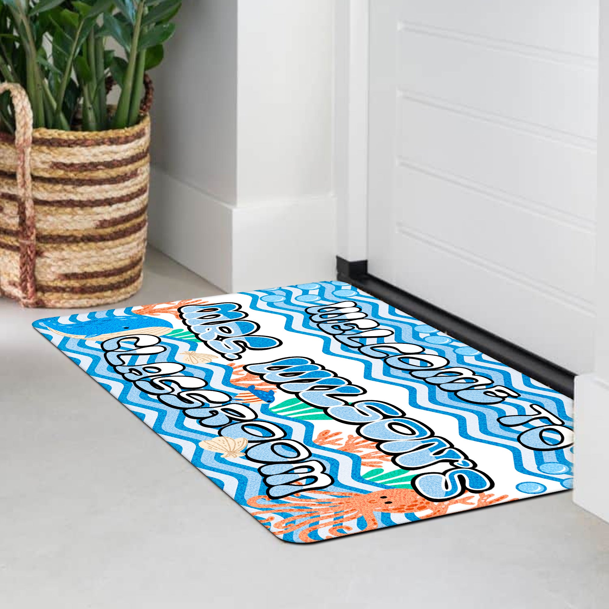 Ocean Theme Teacher Doormat - Welcome to the Classroom Rug - Personalized Under the Sea Decor for Teachers