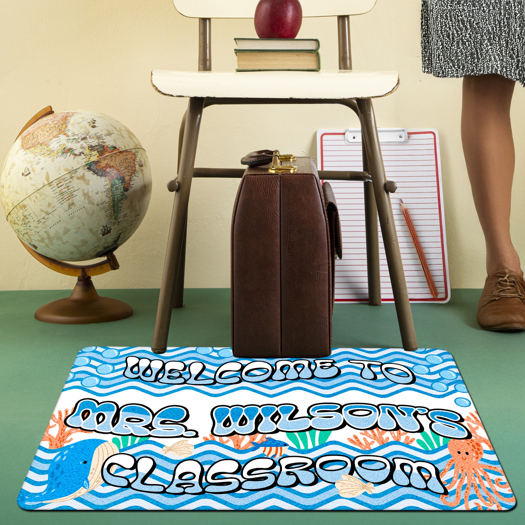 Ocean Theme Teacher Doormat - Welcome to the Classroom Rug - Personalized Under the Sea Decor for Teachers