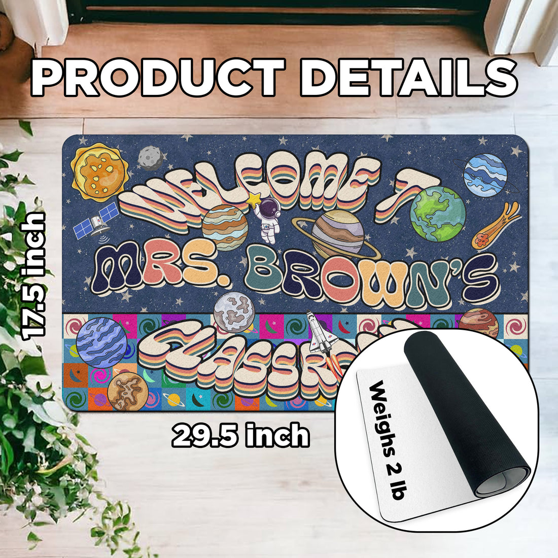 Space Theme Teacher Doormat - Welcome to the Classroom Rug - Personalized Galaxy Decor for Future Astronauts