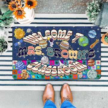 Space Theme Teacher Doormat - Welcome to the Classroom Rug - Personalized Galaxy Decor for Future Astronauts
