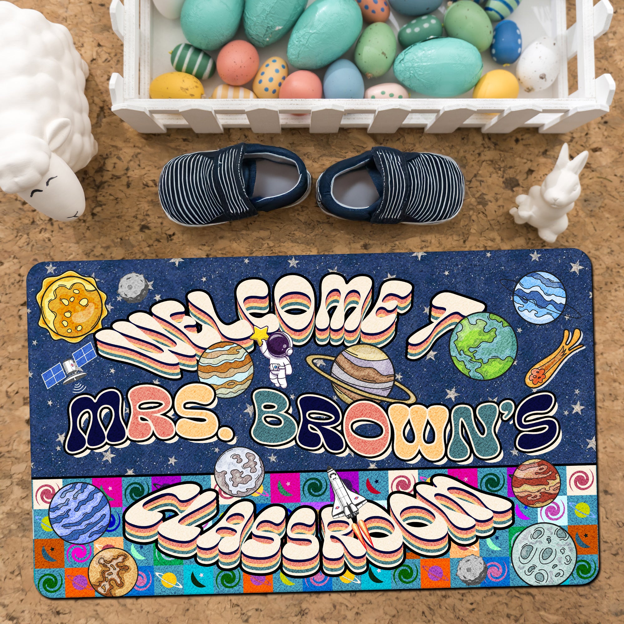 Space Theme Teacher Doormat - Welcome to the Classroom Rug - Personalized Galaxy Decor for Future Astronauts