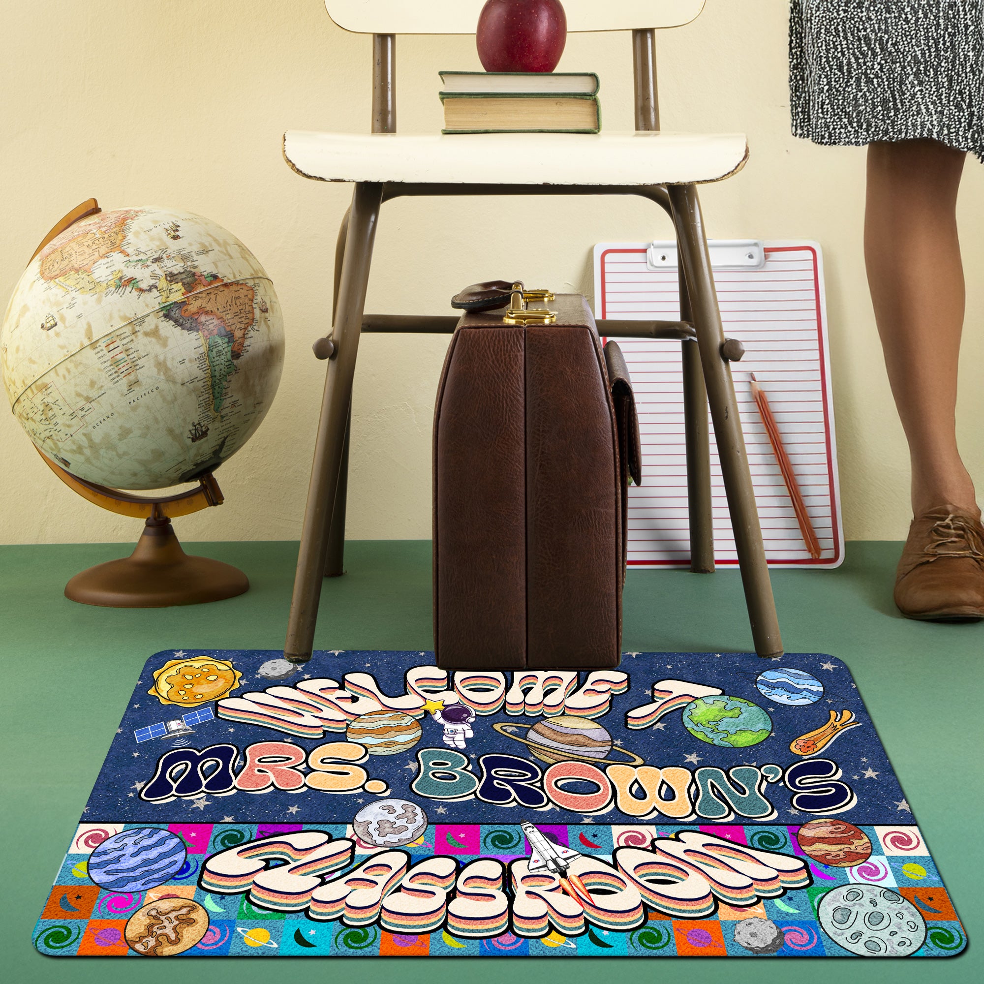 Space Theme Teacher Doormat - Welcome to the Classroom Rug - Personalized Galaxy Decor for Future Astronauts