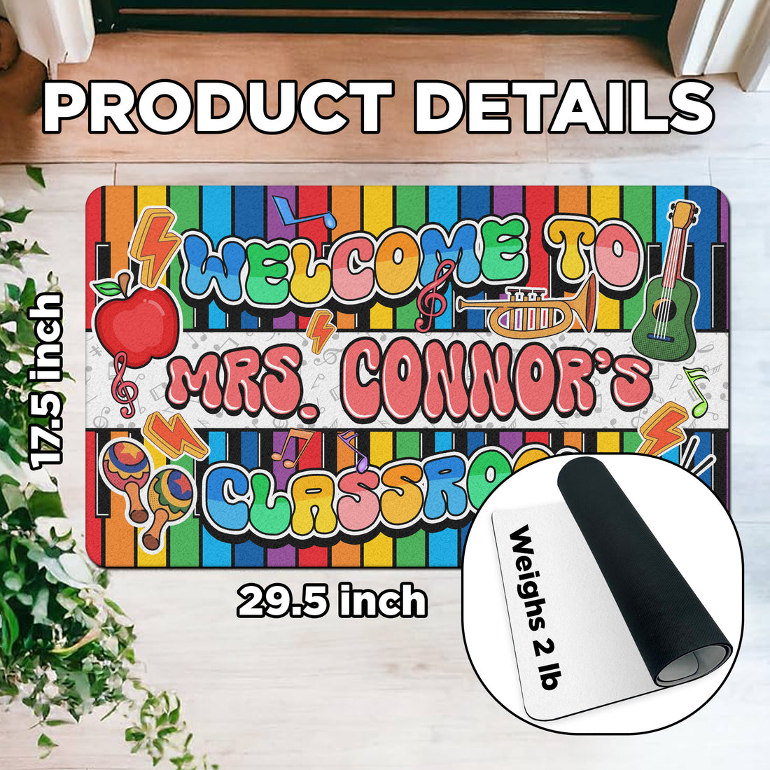 Music Teacher Doormat - Welcome to the Classroom Rug - Personalized Music Notes Decor for Back to School